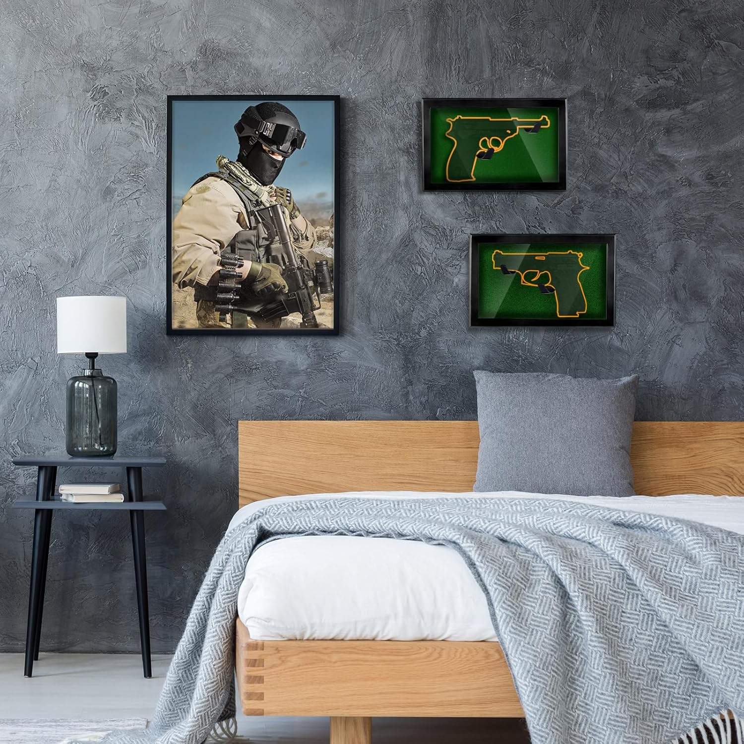 Gun Display Case with Lock Wall Mount Wooden Pistol Display Case W/ 98% UV Protection Acrylic Clear Door Gun Shadow Box Stand Rack Holder for Collection(Black,1gun Displaycase)