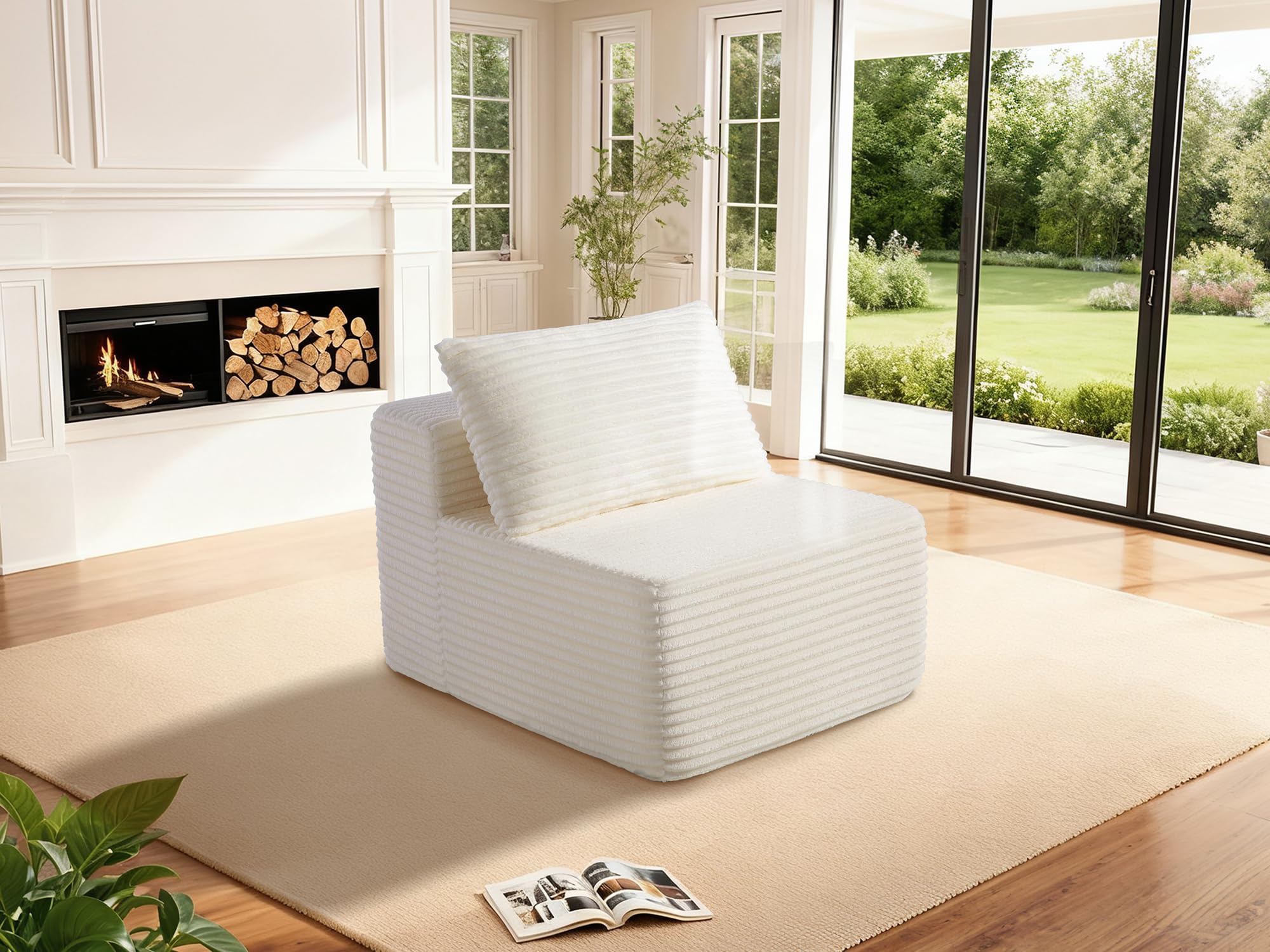 30" Cloud Sectional Couch Single Seat for Living Room, Extra Deep Seats No Assembly, Minimalist Modular Couch, Corduroy (Cream, Single Seat)