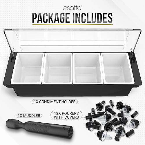 Miniatura 2 de Esatto Suministros de bar Recipientes de condimentos con tapas 4-1.5 pintas, accesorios para carrito de barra, bandeja de frutas, bandeja
