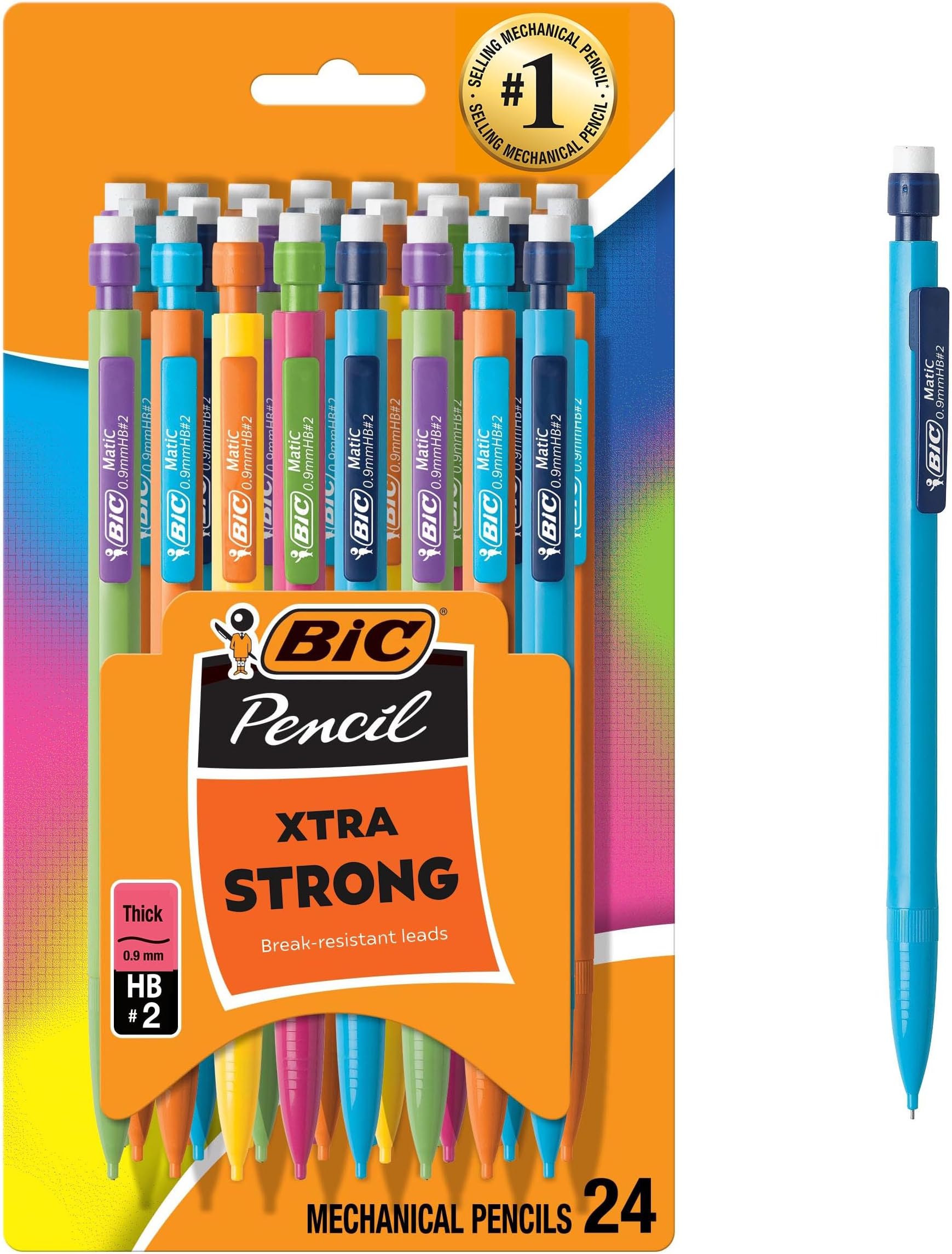 BIC Xtra Strong Mechanical Pencils with Erasers, Thick Point (0.9mm), 24-Count, Mechanical Pencils for School or Office Supplies