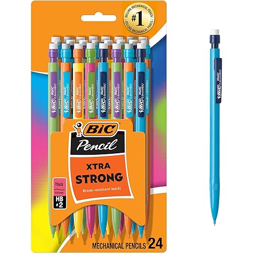 BIC Xtra Strong Mechanical Pencils with Erasers, Thick Point (0.9mm), 24-Count, Mechanical Pencils for School or Office Supplies