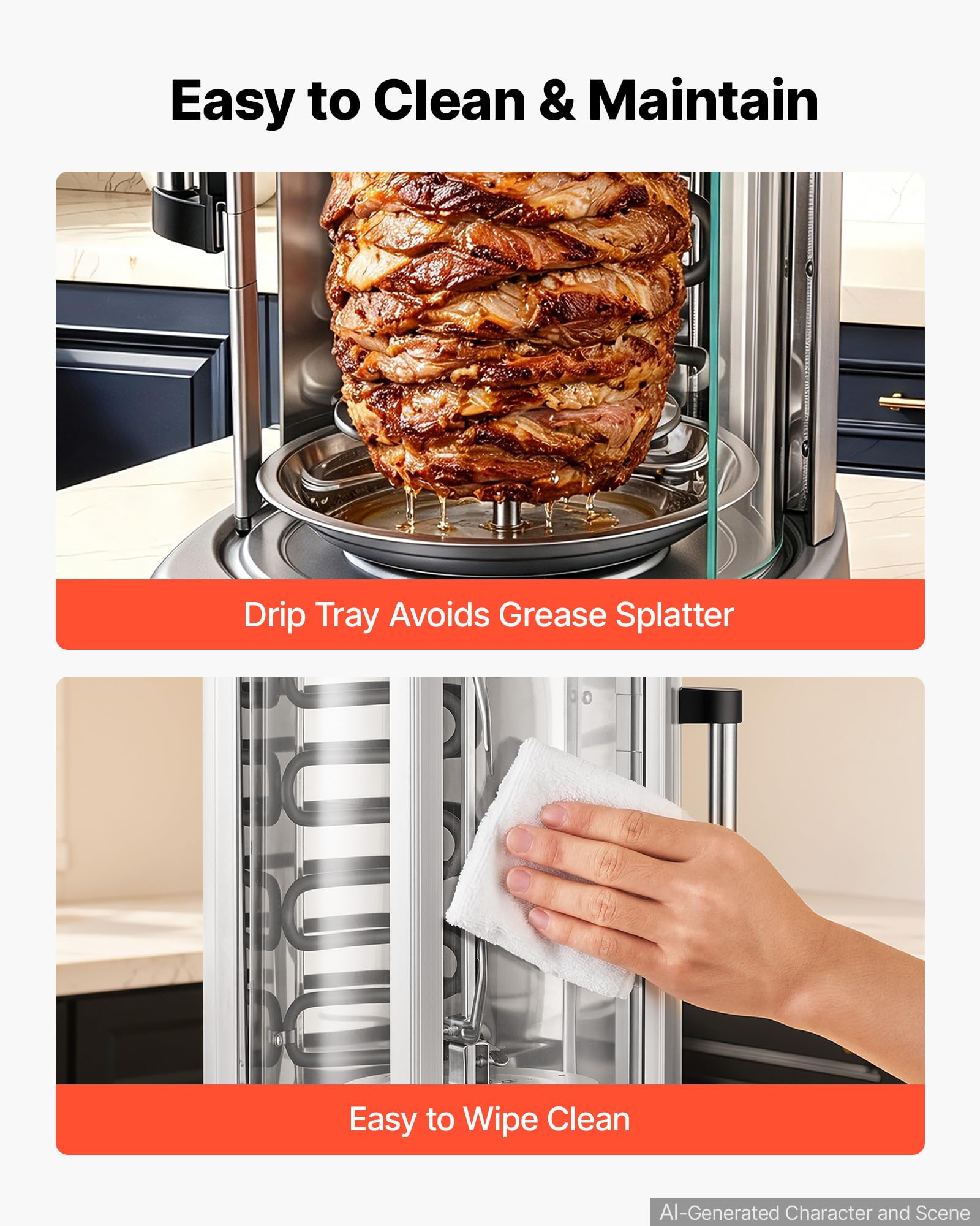 VEVOR Máquina para Asar Shawarma 11,5 L, Asador Vertical Giratorio 1500 W