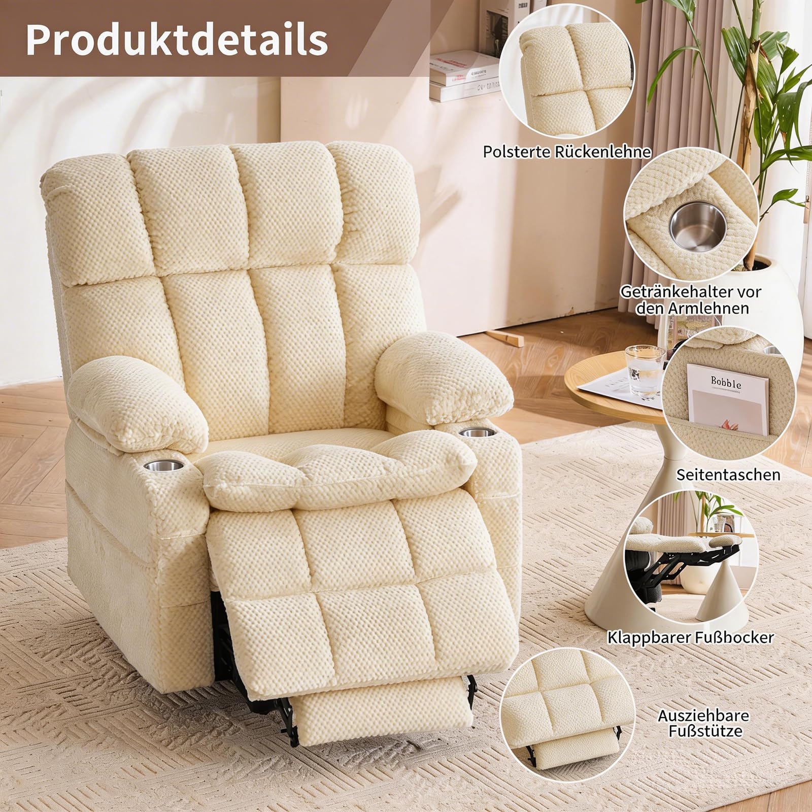 fernsehsessel elektrisch verstellbar，Zweimotoriger Antrieb relaxsessel mit Aufstehhilfe Sessel Wohnzimmer relaxsessel mit liegefunktion, multifunktionales Einzelsofa（Beige）