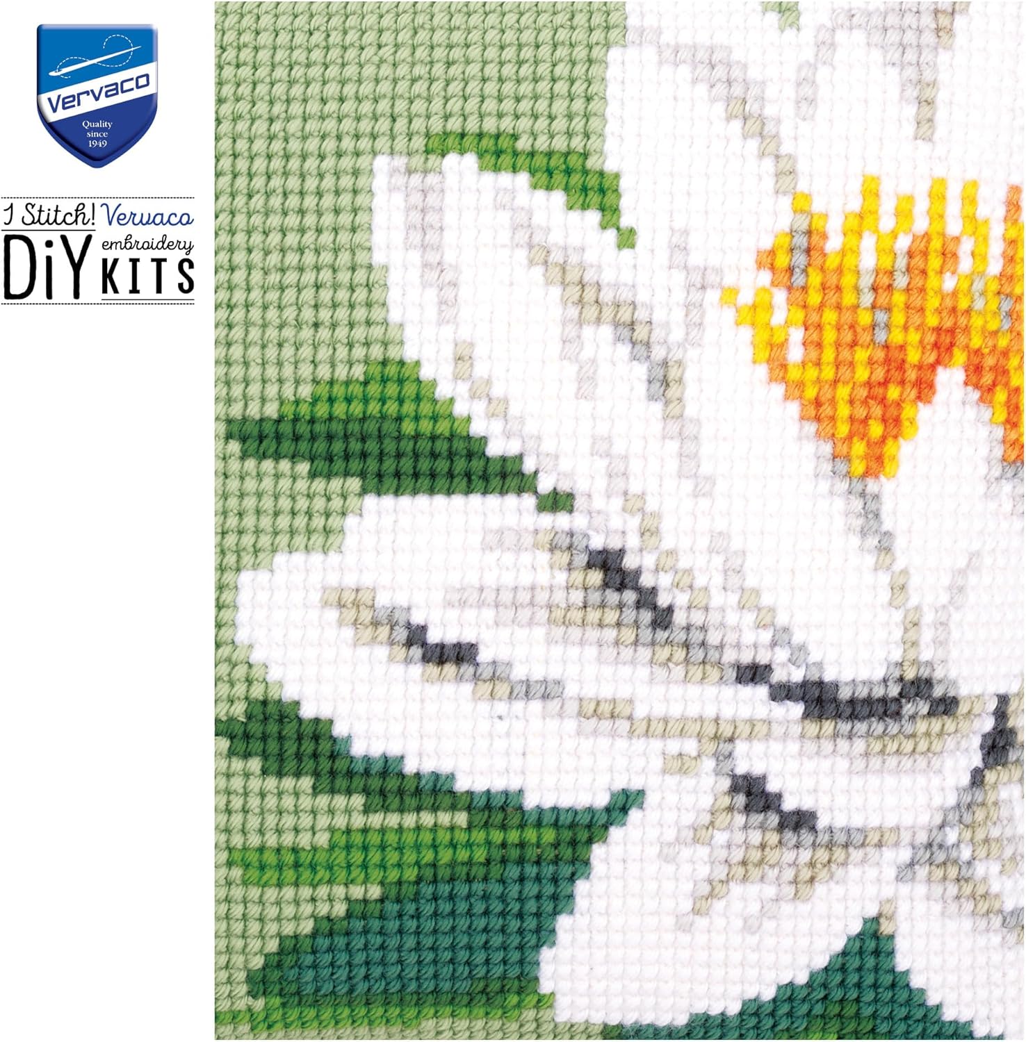 Vervaco Cross Stitch Cushion Kit White Lotus Flower 16" x 16"
