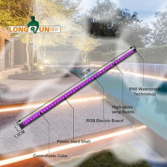 30CM LED Strip Color Changing Garden Show Lights for Pond Spillway Waterfall, APP Control Waterproof Lighting Bar for Home Decoration Pool Fountain Landscape Lighting, Aquarium [Energy Class A]