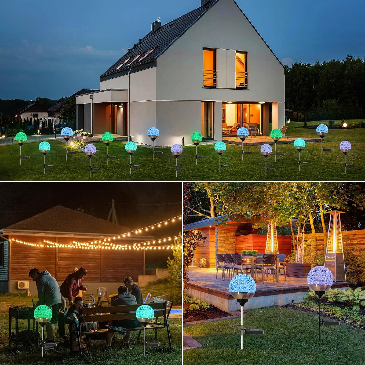 Solar Garden Lights Outdoor, 4 Pack Upgraded Globe Powered Garden Lights, Waterproof Multi-Color Changing LED Stake Lights for Patio Yard Pathway Landscape Decoration