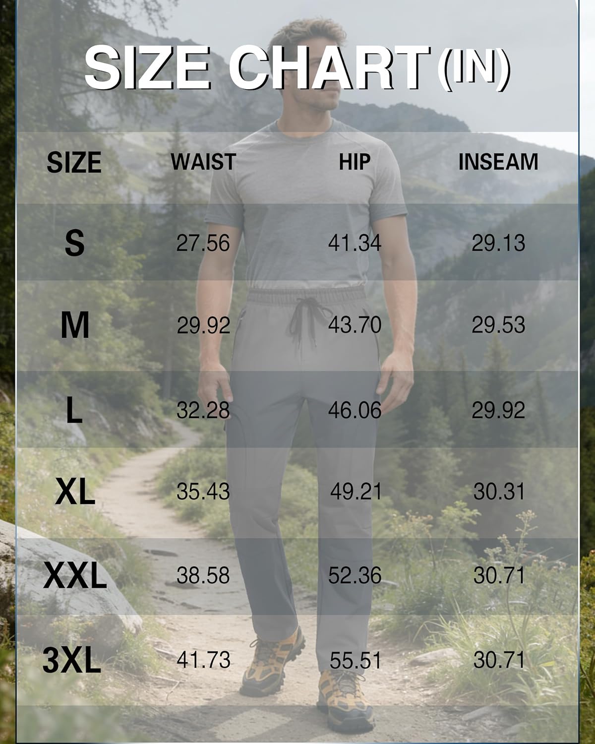 Mens Hiking Pants Waterproof Lightweight Quick Dry Cargo Pants UPF 50+ Drawstring Cuff Work Casual Athletic Outdoor