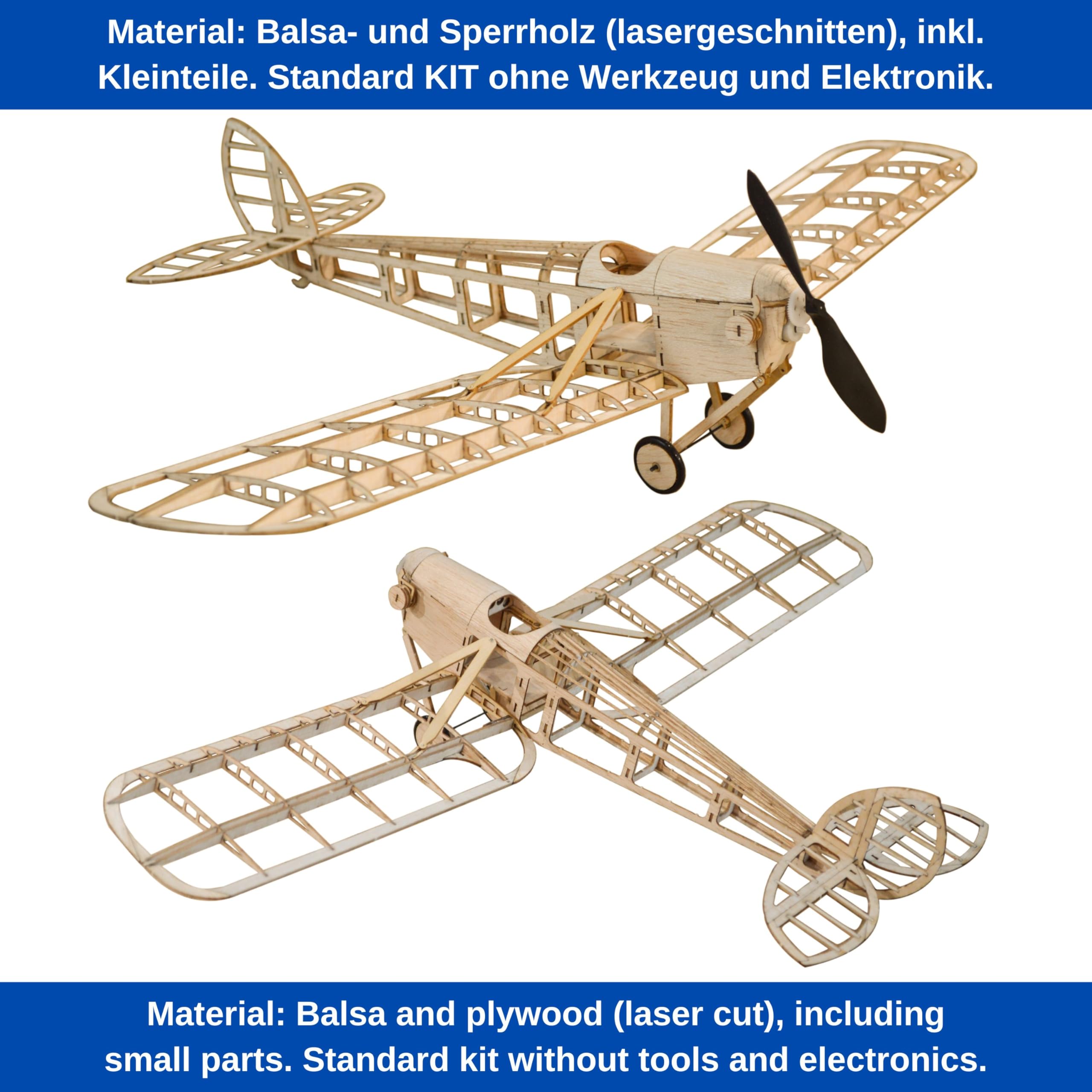DH.53 Humming Bird Slow Flyer Modellflugzeug Kit, Maßstab 1:20, 500 mm Spannweite, RC Flugzeugmodell Baukasten, Modell Flugzeug zum selbst Bauen, gelaserte Holz Bauteile, 500 x 310 x 128 mm, 40 g RTF