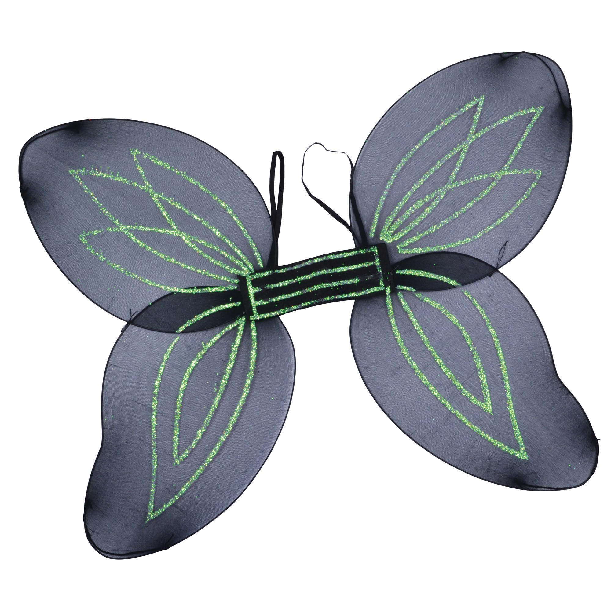 jokeshop Fairy Pixie Wings with Glitter Fantasy Halloween Butterfly Tinkerbell Net Adult Fancy Dress Costume Accessory (Black)