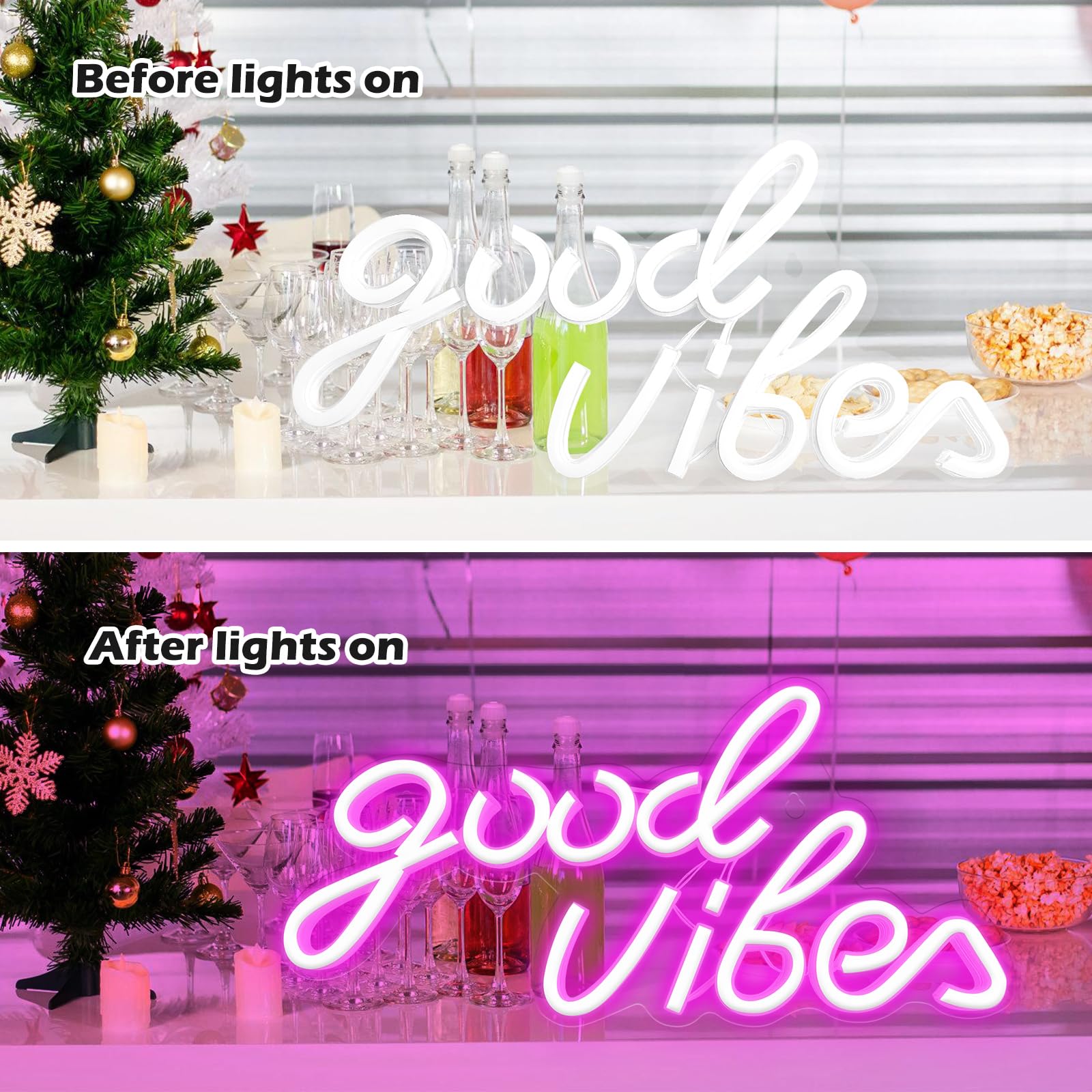 Good Vibes - Letrero de neón LED con adaptador de encendido/apagado para decoración de pared, señal de luz de negocios, para bar, salón, cafetería, restaurante, tienda, club, sala de juegos