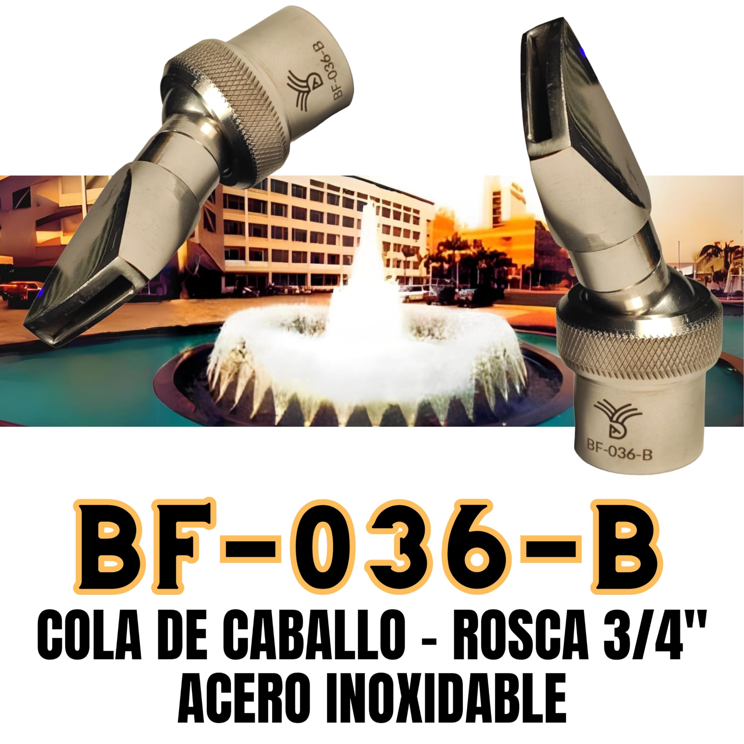 Ugelli per fontane da giardino – coda di cavallo 3/4" con testa (acciaio inossidabile) – Ventaglio laminato o tenda ad acqua.
