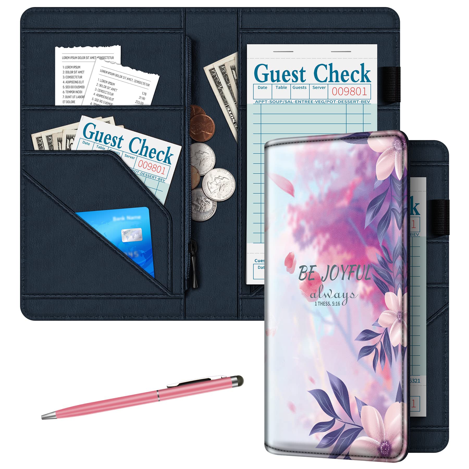 BVYA Upgraded 10 Pockets PU Server Book Organizer, Server Books with Zipper Pocket, Guest Check Pen Holder Serving Book Fit Server Waitress Apron, With a Pen