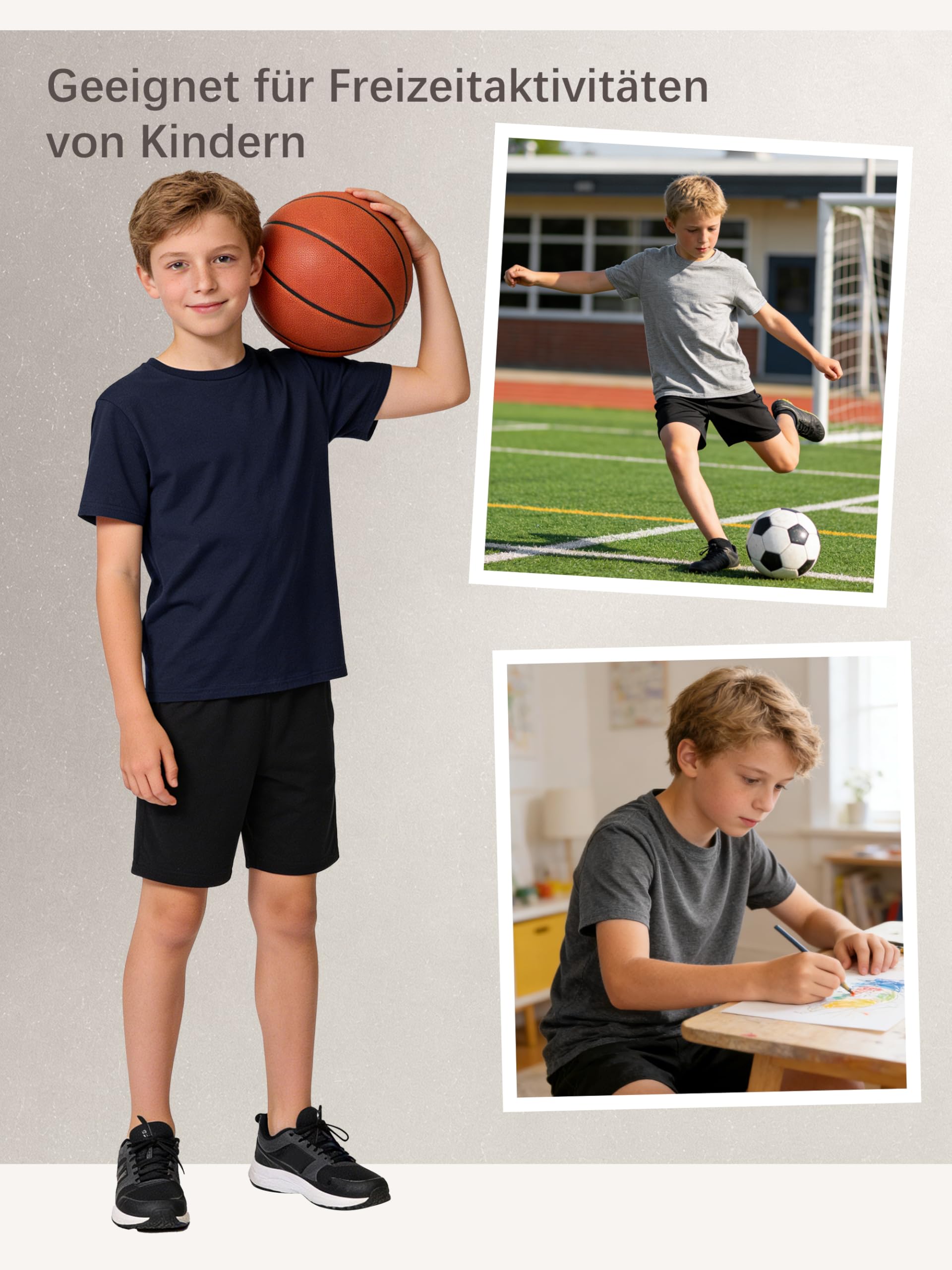 YERIOK 5er Pack Kinder T-Shirts Jungen Tshirt Kids Basic Tee Baumwolle Rundhalsausschnitt