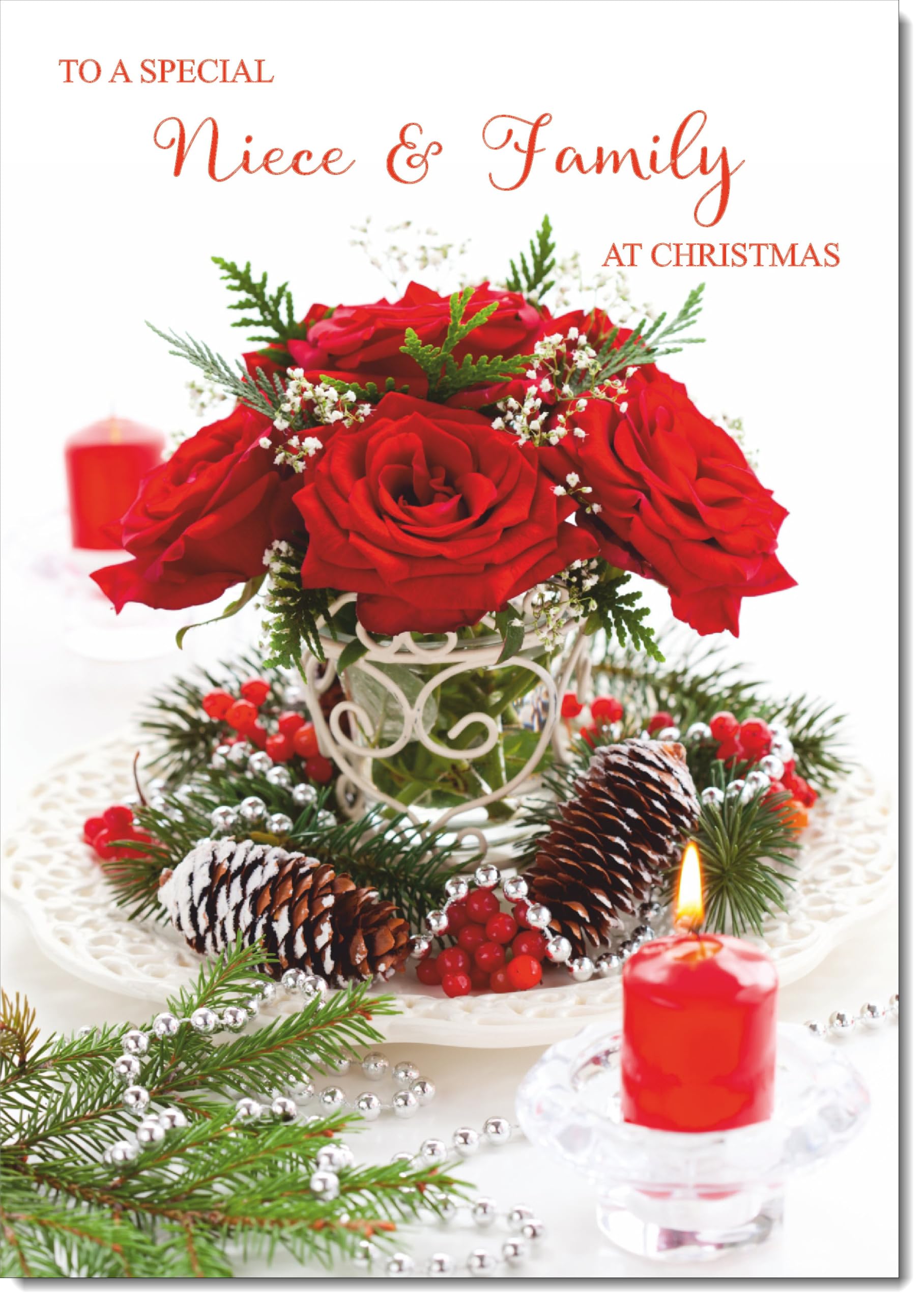 doodlecards Niece and Family Christmas Card Red Flower Arrangement Large A4 Size Christmas Card for Niece & Family with Plain Envelope — image 1