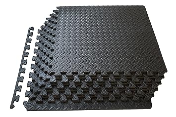 Kobo Puzzle Exercise Mat, EVA OR Rubber Foam Interlocking Tiles, Protective Flooring for Gym Equipment and Cushion for Workouts (6 Feet x 4 Feet) (Foam) Black