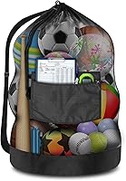 BROTOU Heavy Duty 100L Soccer Ball Net Bag - Extra Large Mesh Drawstring Bag for 10-12 Balls, Gym, Beach & Swim Gear Organizer with Zipper Pocket