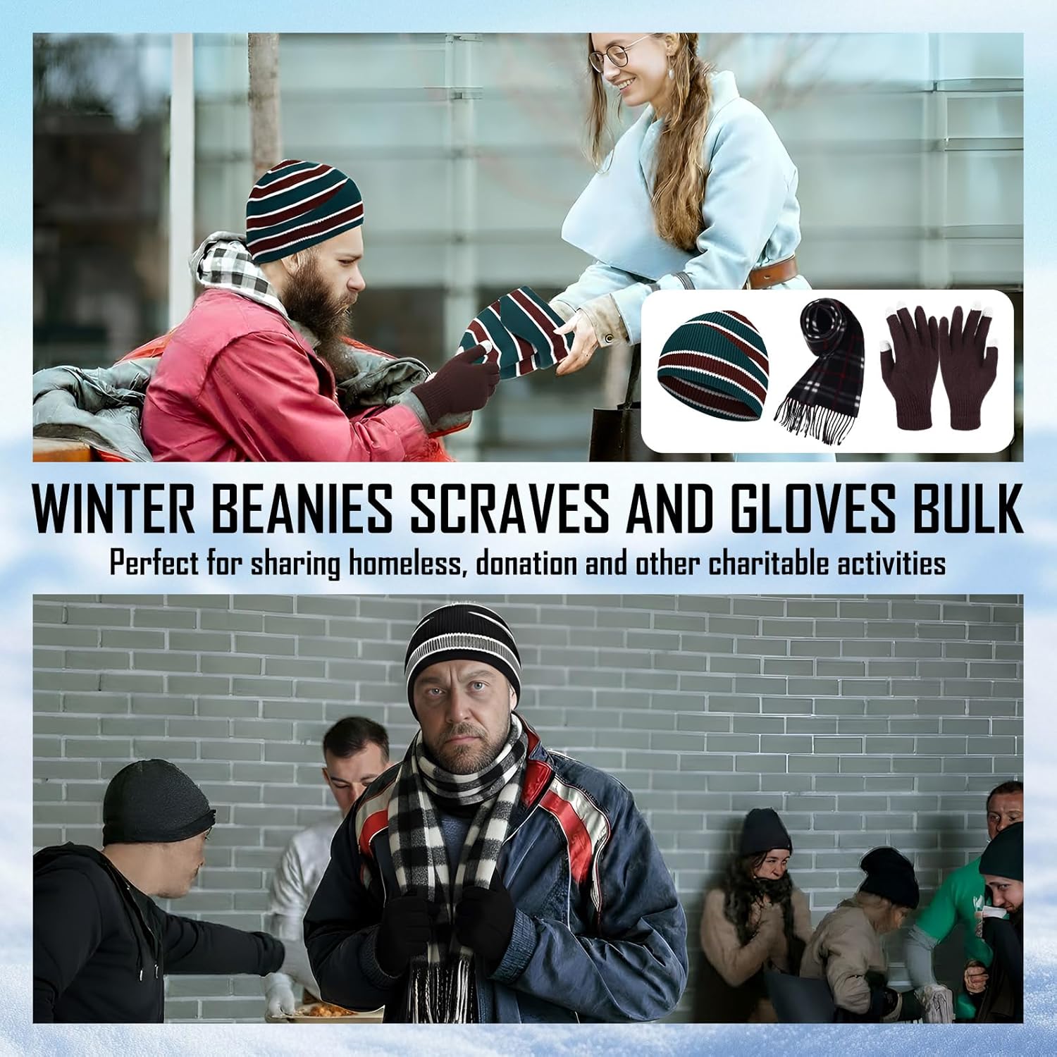 90 Pcs Homeless Care Supplies Bulk Winter Beanie Hats Scarves Touchscreen Gloves Set for Women Men Charity Donation - Image 6