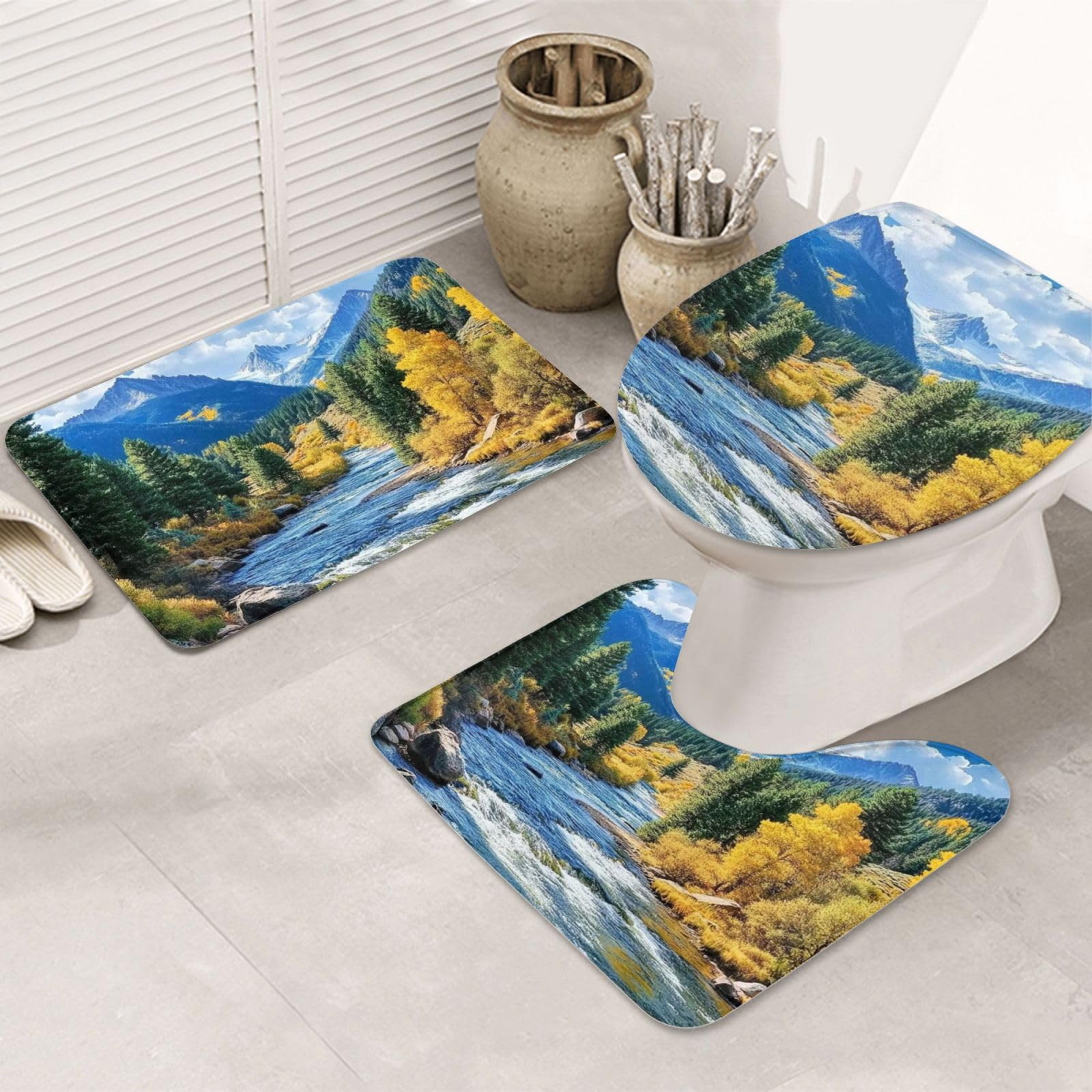 Alfombras de baño con estampado de pino para decorar el suelo del aseo familiar