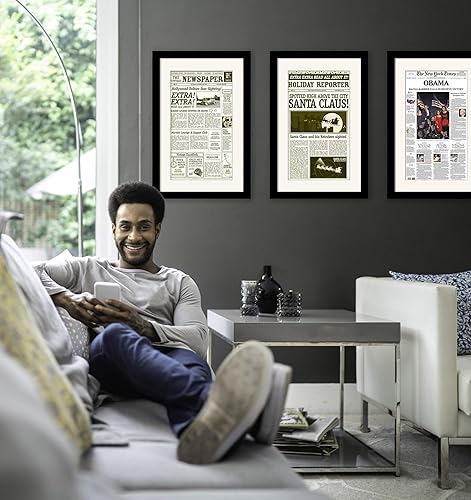 Miniatura 5 de Moderno marco de periódico de madera mate (negro)  Tapete blanco sin ácidos con parte frontal de acrílico resistente a los rayos UV  Elegante