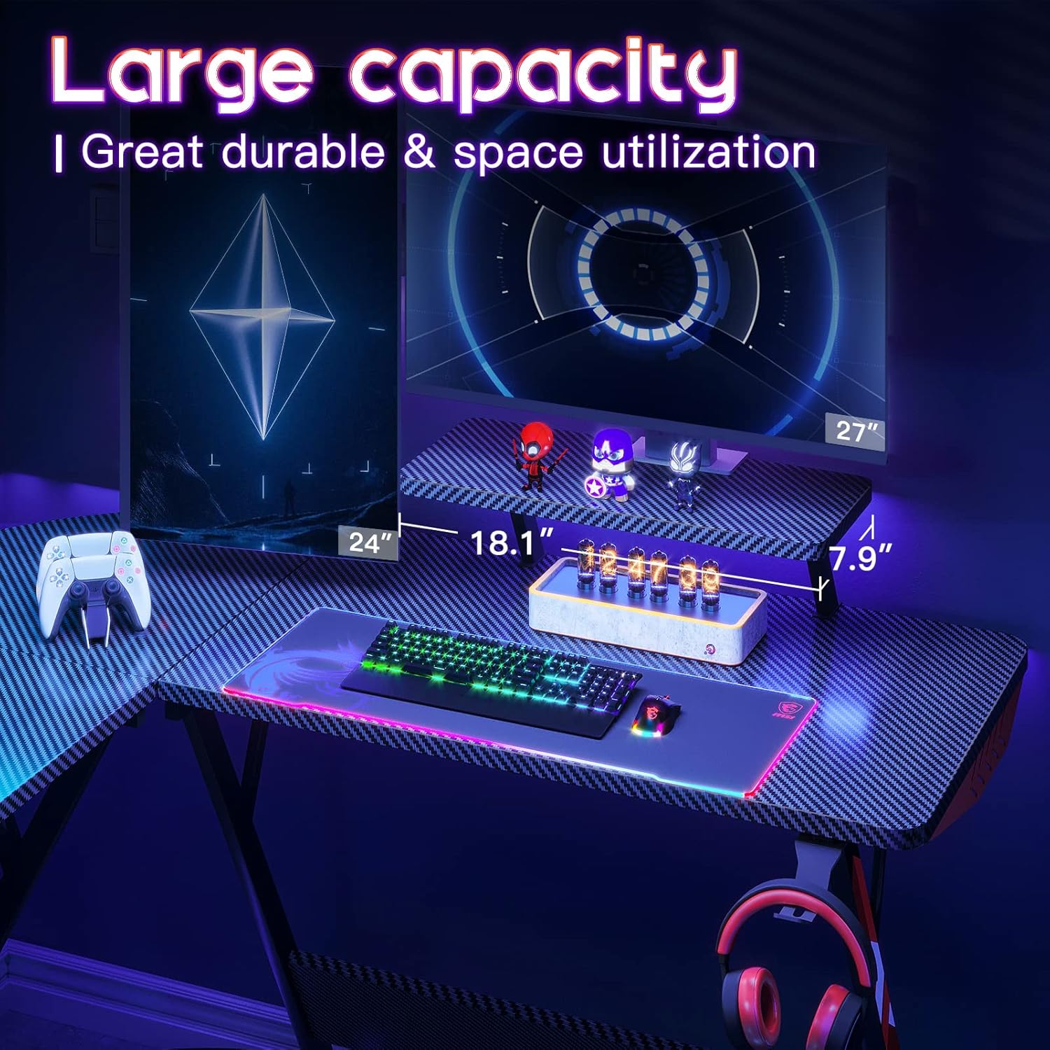 MOTPK L Shaped Gaming Desk with detailed dimensions
