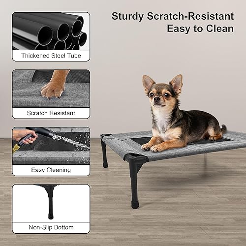 Miniatura 6 de Cama elevada para exteriores para perros, cuna elevada portátil con refrigeración, cama lavable para mascotas, perros pequeños, color gris