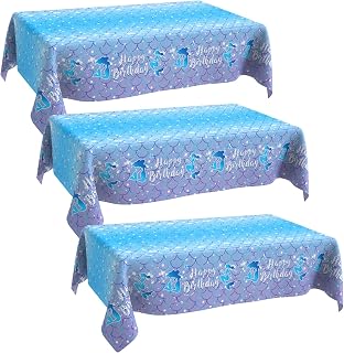 Mermaid Birthday Party Decorations, 3 PCS Little Mermaid Tablecloths(54x108 Inch) Disposable Blue Pink Purple Plastic Tablecloth Summer Ocean Table Cloth Cover Decor Holiday Party Favors Supplies