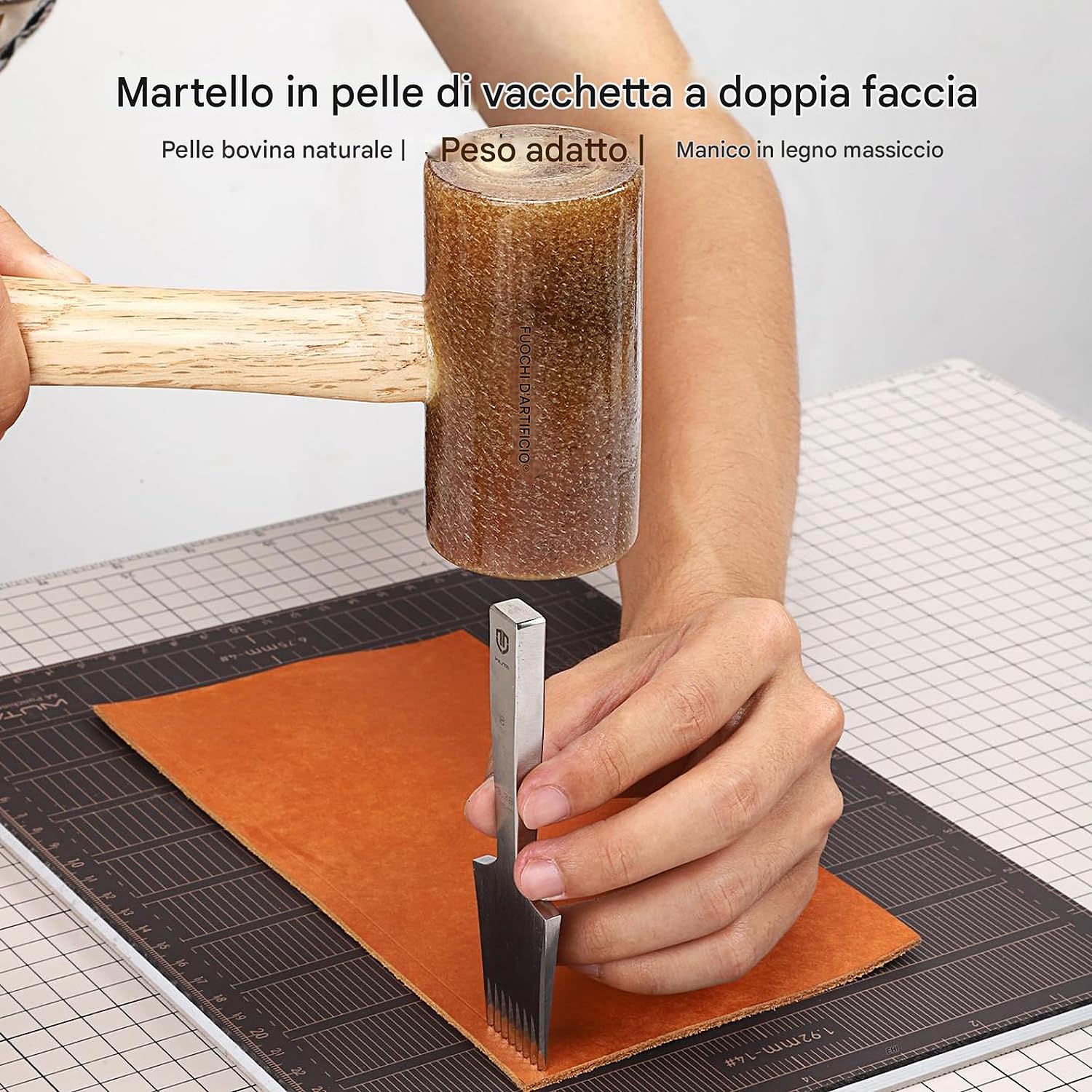 WUTA Bacchetta in pelle grezza, martello in pelle, strumento di punzonatura, buona capacità di tampone (48 mm)