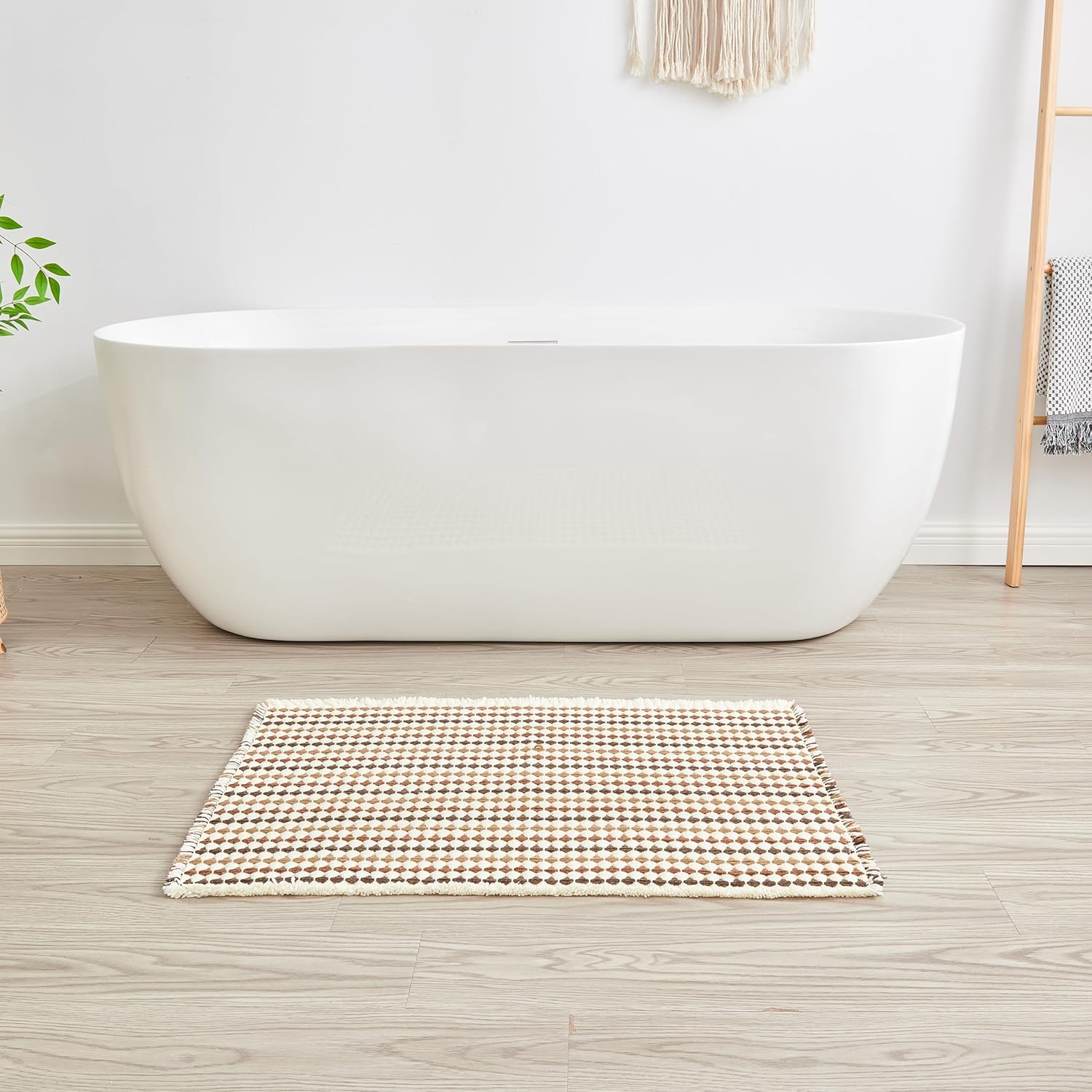 Douceur Boho Bath mat for Bathroom Floor Non Slip, Acrylic Blend Cute Bath Mats with Tassels, Quick Dry Bath mats Machine Washable, 16" x 24", Brown - Image 2