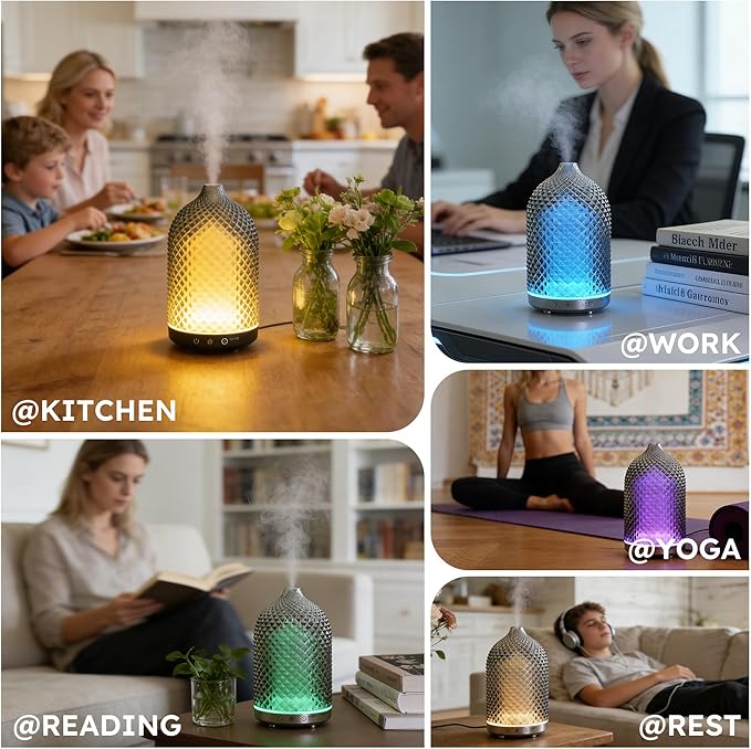 Difusor de Aceites Esenciales Peuesty, Vidrio, 7 Luces LED, Temporizador, Apagado Automático miniatura 8