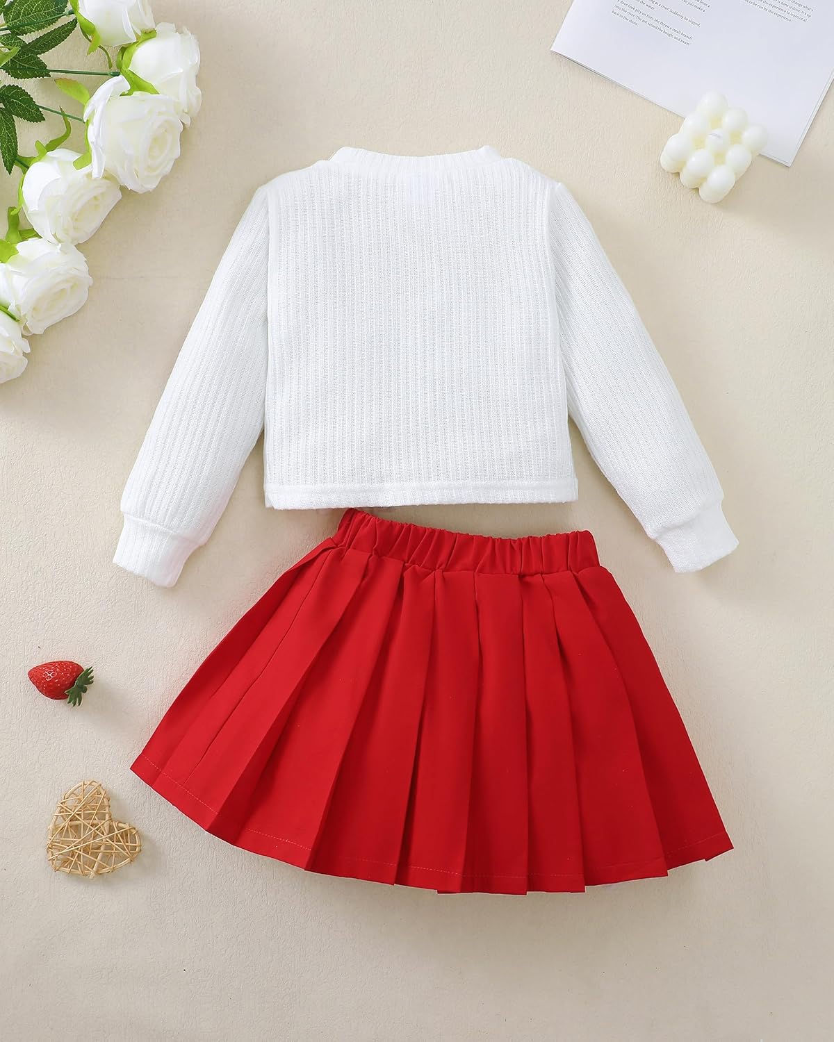Renotemy Toddler Baby Girl Fall Winter Skirt Set Sweatshirt Pleated A-Line Dress Little Girls Clothes 2-Piece Outfits 18M-6T - Image 4