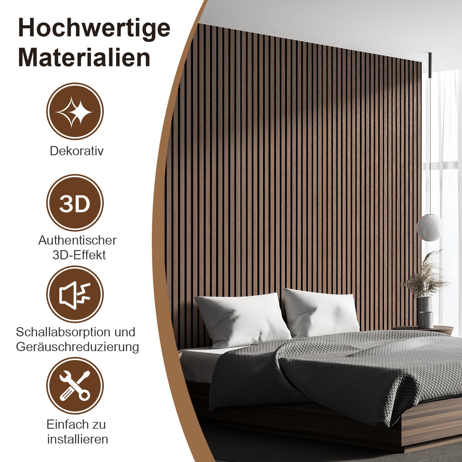 Paneles acústicos de madera, 120 x 60 cm (0,72 m²), autoadhesivos, paneles de pared 3D en aspecto de madera para aislamiento acústico y decoración, paneles de madera para salón, oficinas