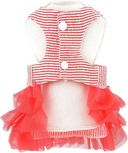 Miniatura 7 de SMALLLEE_LUCKY_STORE Lindo vestido de princesa a rayas para perros pequeños, gatos, niñas, cachorro, falda tutú de tul, Yorkie Chihuahua, ropa de