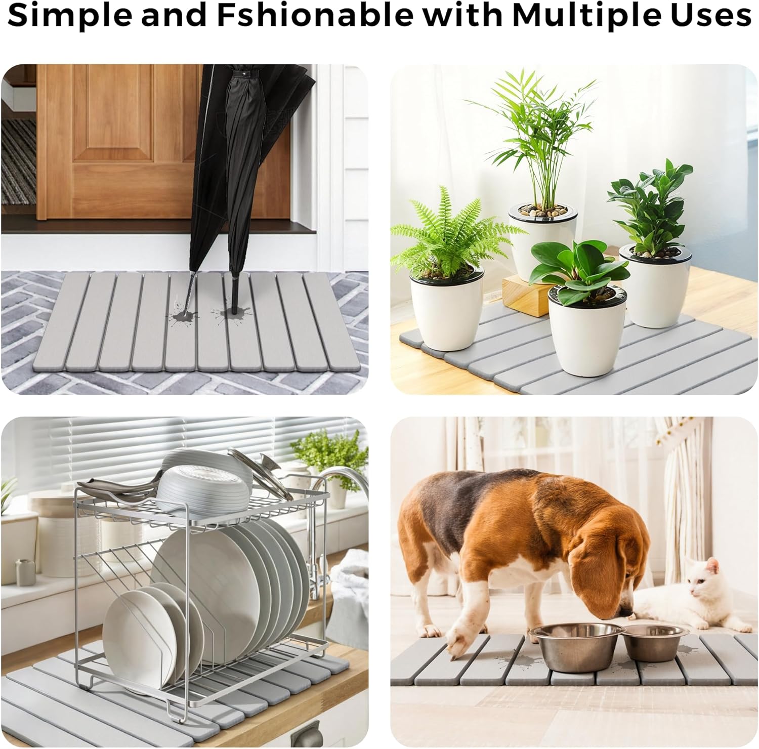 Foldable Stone Bath Mats, Quick Dry Diatomaceous Earth Bath Mat, Non-Slip Super Absorbent Stone Shower Mats for Bathroom and Kitchen Counter, Easy to Clean 23.5" x 15.4", Light Gray - Image 7