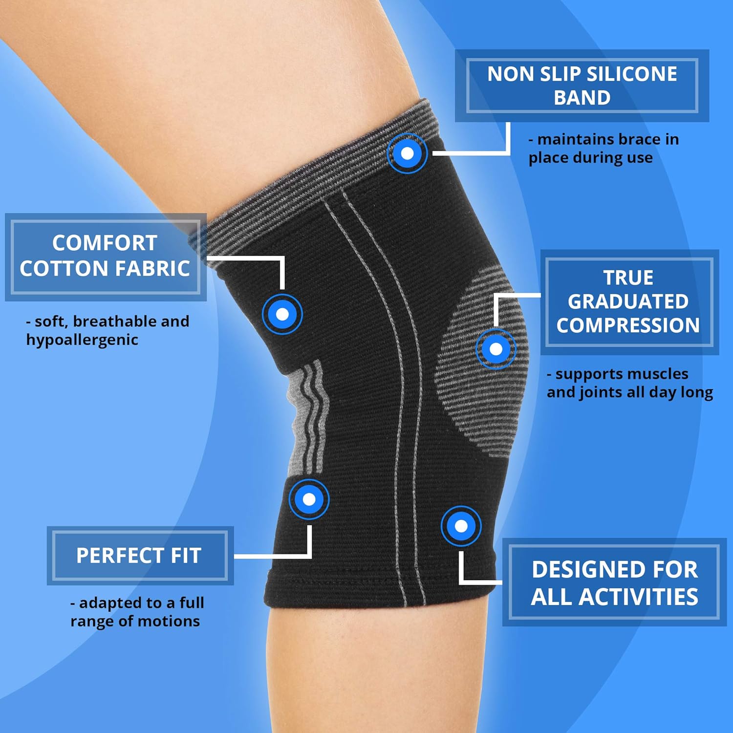 SocksLane Cotton Compression Knee Sleeves, Knee Support Brace for Men & Women, Breathable Joint Support for Swelling, Arthritis & Active Recovery (Extra Large 1pair) - Image 3
