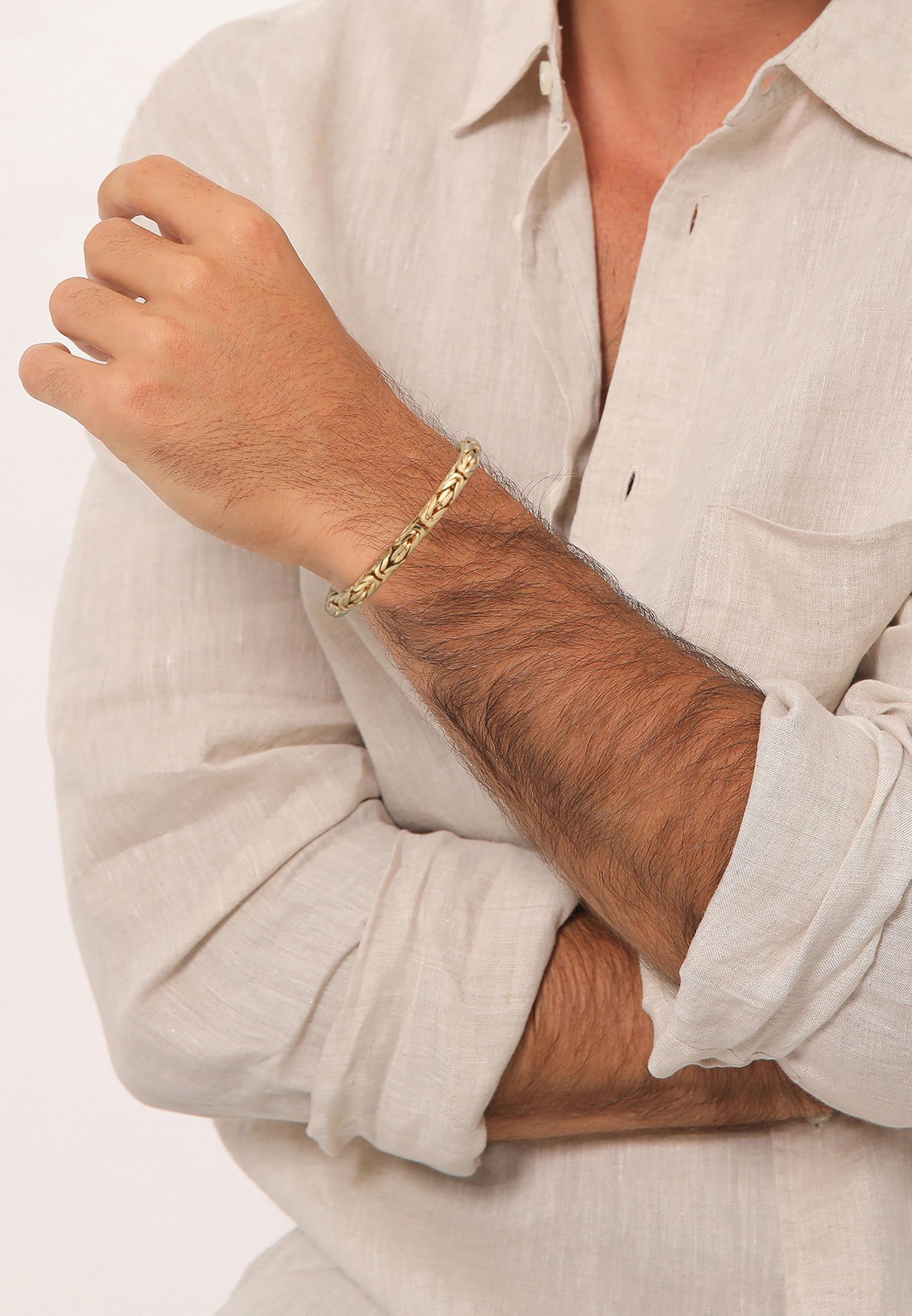 Kuzzoi Pulsera de plata de Buda para hombre, hecha a mano (5 mm) de plata 925 chapada en oro, pulsera real dorada para hombres, 26,3 g de peso, 0202152422