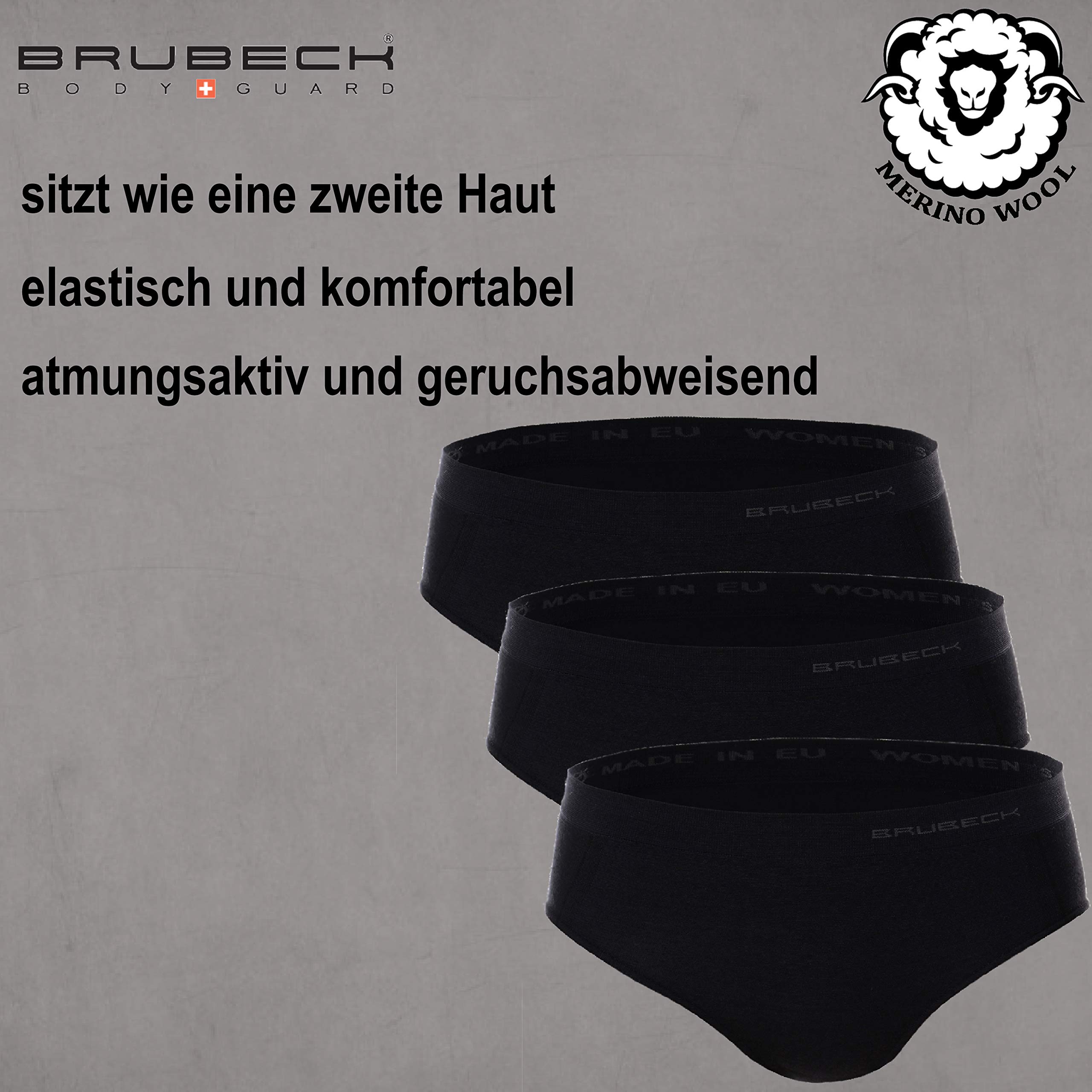 BRUBECK 3er Pack Damen Classic | Atmungsaktiv | Sport | Funktionsunterwäsche | Unterhose | Schlüpfer | Slip | 39% Merino-Wolle | HI10080