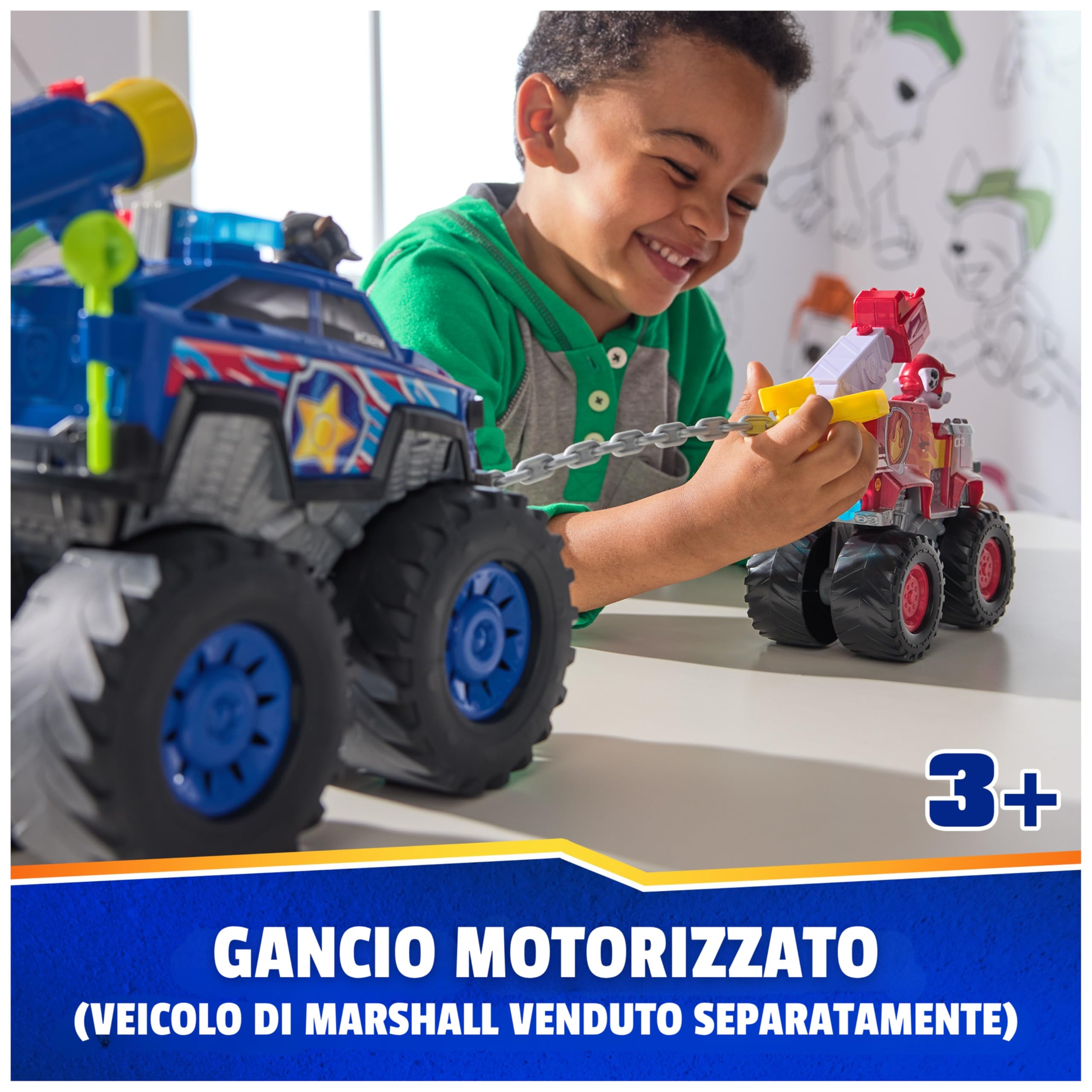 Paw Patrol: Rescue Wheels Chase Deluxe, Veicolo Giocattolo con Propulsore, Argano Motorizzato, Luci e Suoni, Giocattoli per Bambini e Bambine, 3+ Anni