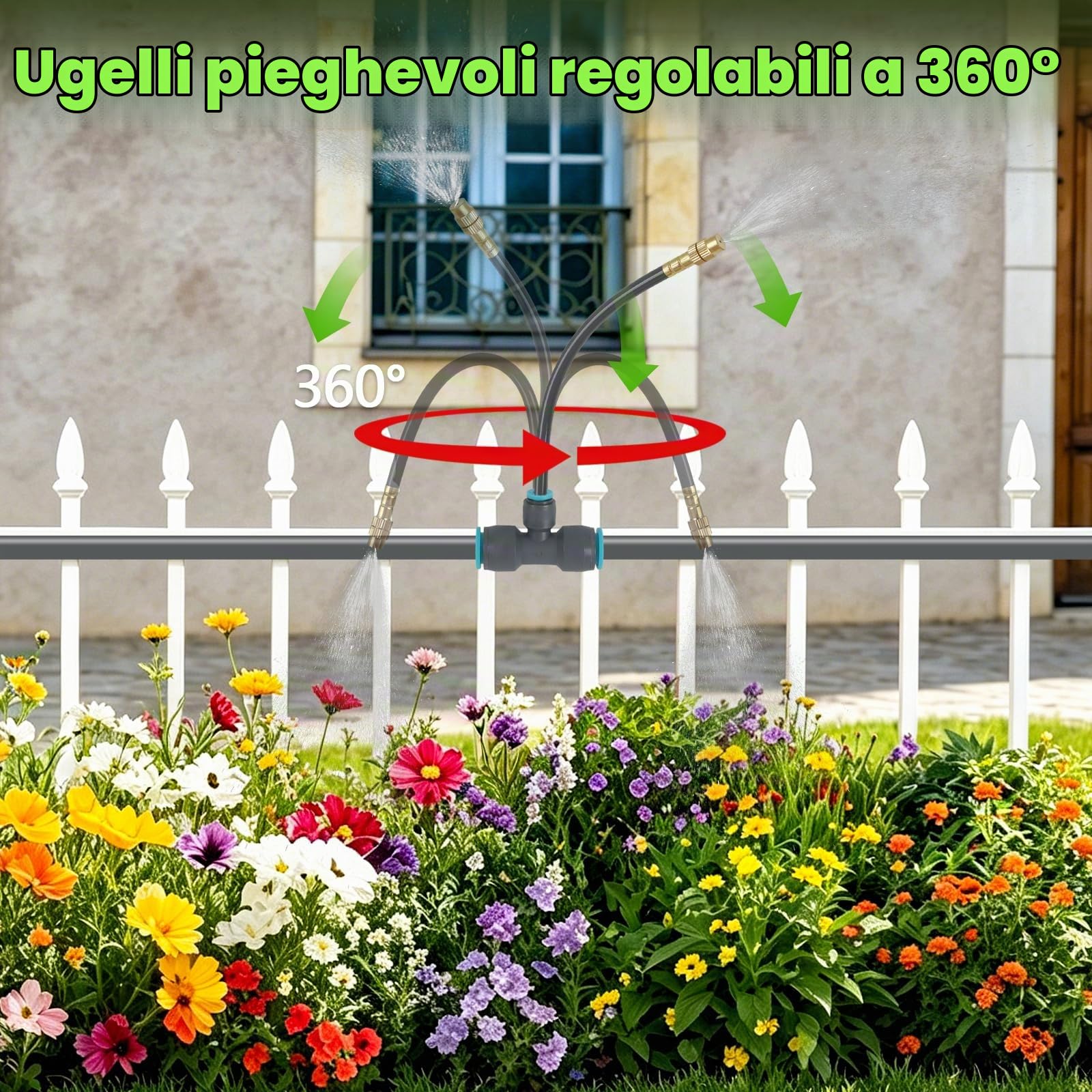 Sistema di irrigazione Micro Drip System, 30 m, con timer e 20 ugelli, sistema di irrigazione automatico a 360°, adatto per piante da giardino, aiuole, giardini, piante in vaso e prati
