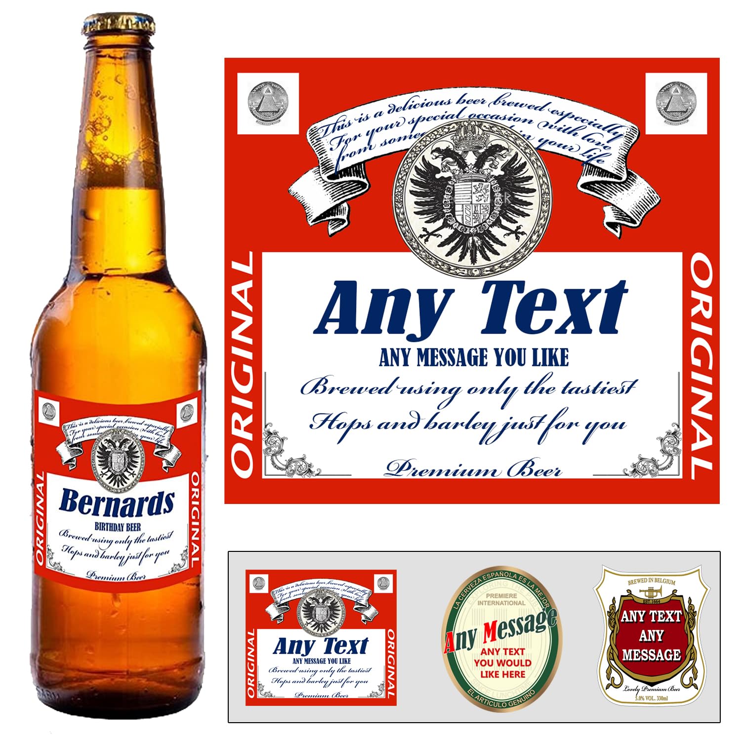 Party People Personalised Beer Labels - 6 Bottle Labels with Any Name & Message on self adhesive gloss labels ready to cut out (Type 2)