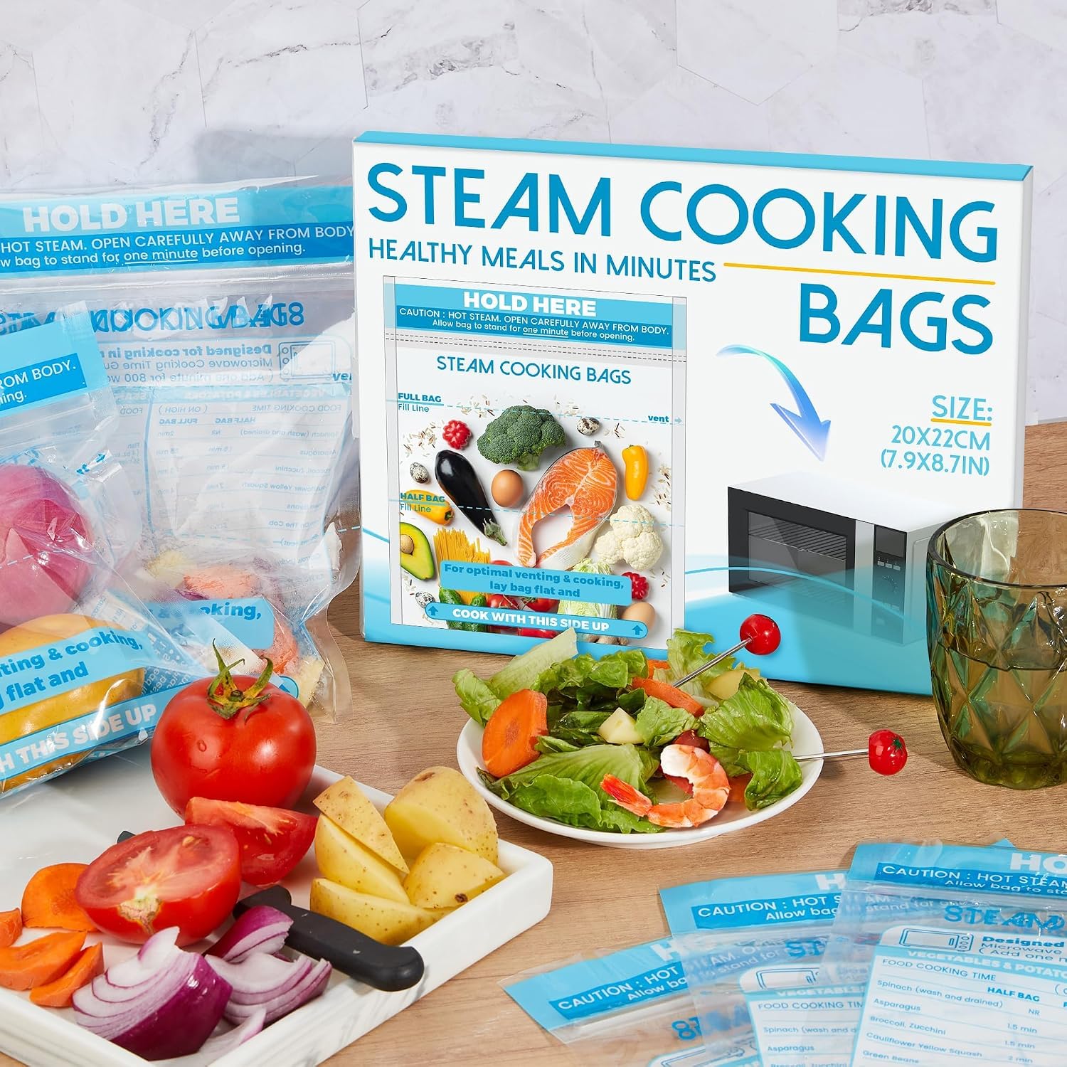 20 Pcs Microwave Steam Bags Zipper Steame Cooking Bags for Vegetables Potatoes Seafood Meat Veggie Frozen Food