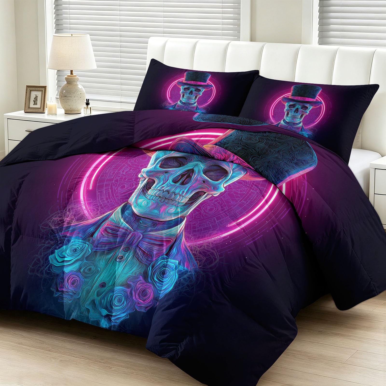 Couette 200x200 cm gothique avec housse de lit imprimé néon