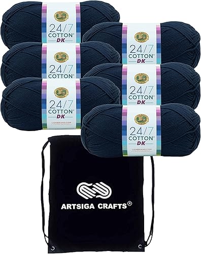Lion Brand - Hilo de algodón 247 DK Nightshade 769-110 (6 madejas, el mismo lote de tinte) DK Light Worsted #3 para tejer y tejer con bolsa de