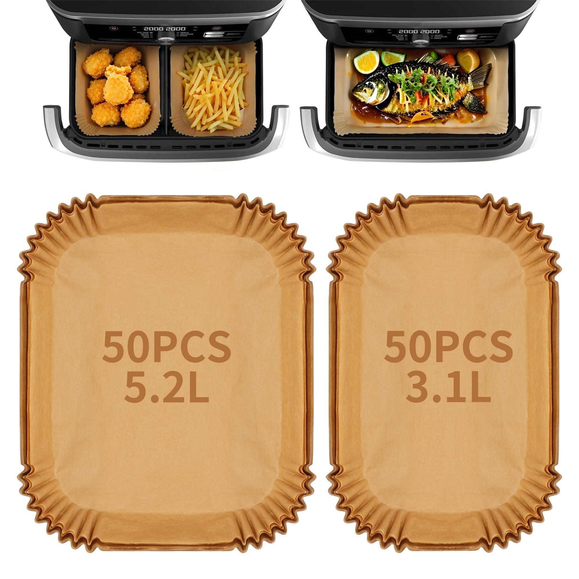 100 PCS Papel Para Freidora de Aire para Philips Airfryer Serie 3000, Papel Freidora Aire Air Fryer para Moulinex Air Fryer 5,2/3,1 L, Accesorios cocinar para Cecotec 5,2/3,1 L