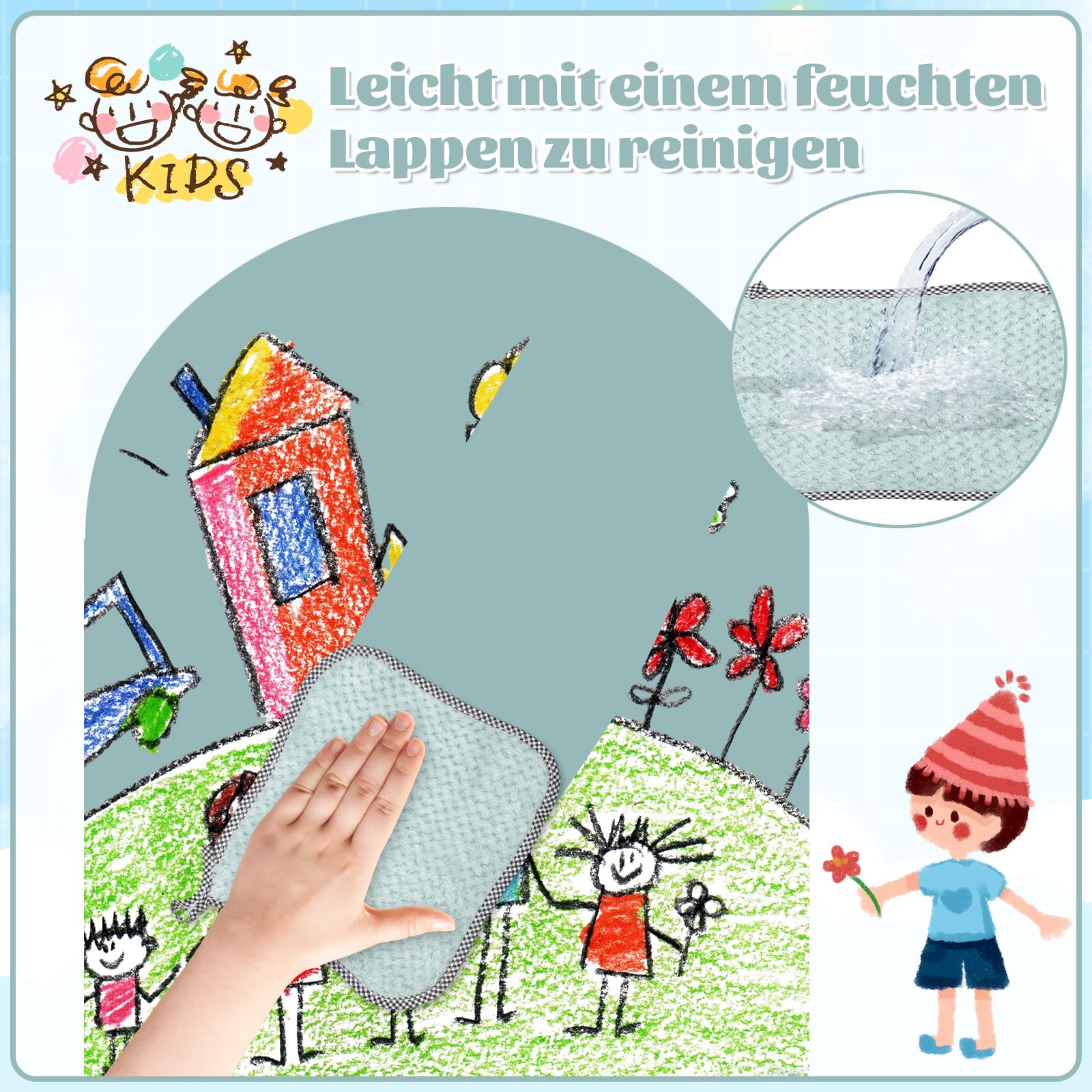 Pizarra magnética para niños, pared magnética para niños, autoadhesiva, 100 x 80 cm, en forma de arco, Montessori, lámina magnética autoadhesiva fuerte, azul porcelana