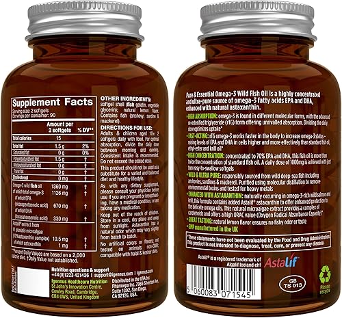 Miniatura 5 de Igennus - Aceite de pescado silvestre omega-3 de alta absorción + paquete multivitamínico metilado para hombre, 1000 mg de EPA y DHA, 180 cápsulas