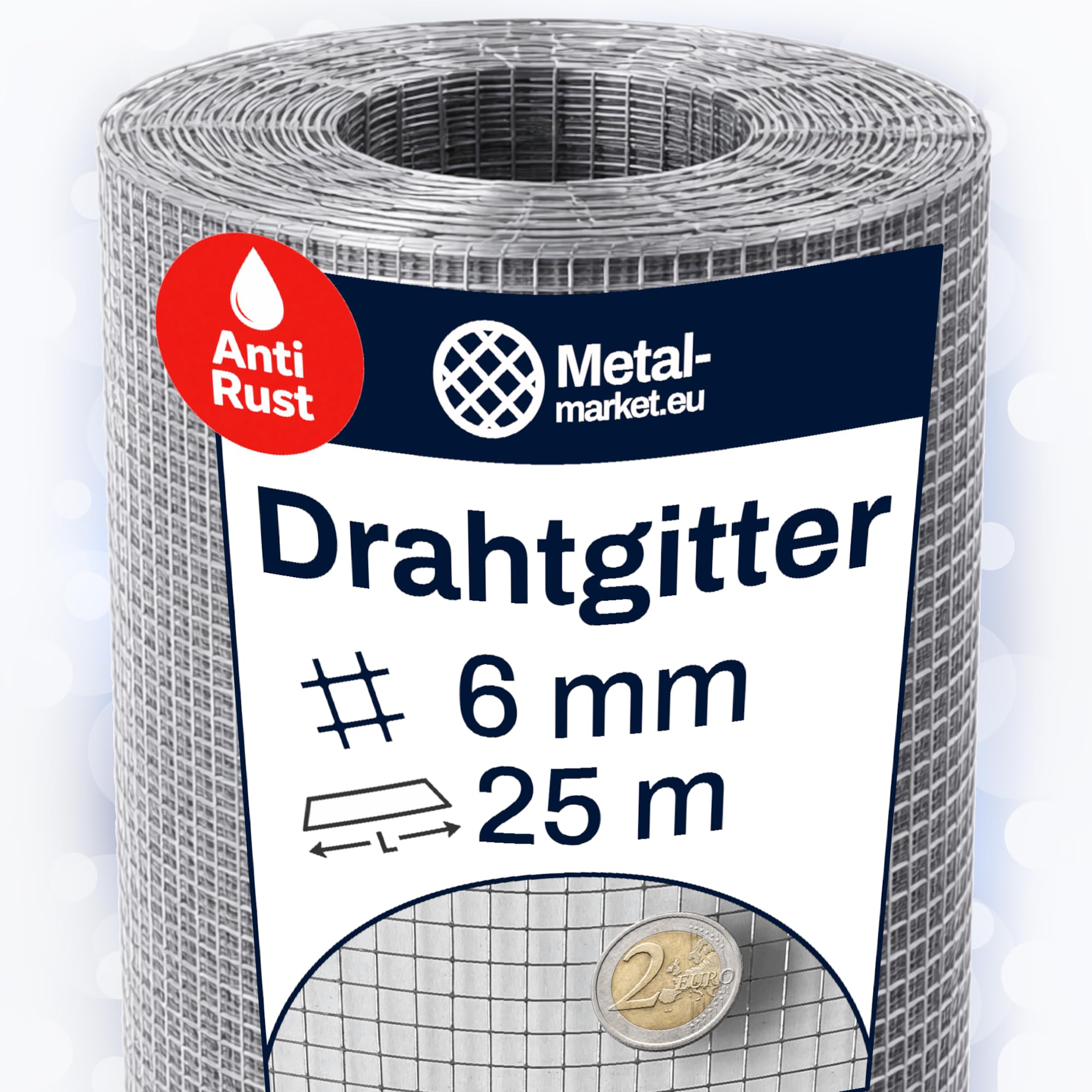 Wühlmausgitter, Volierengitter, Maulwurfsperre, Hasendraht, Drahtgitter, Schweissgitter Verzinkt Rolle Maschenweite 6 x 6 mm Länge 25 m Breite 1m Drahtstärke 0,6 mm
