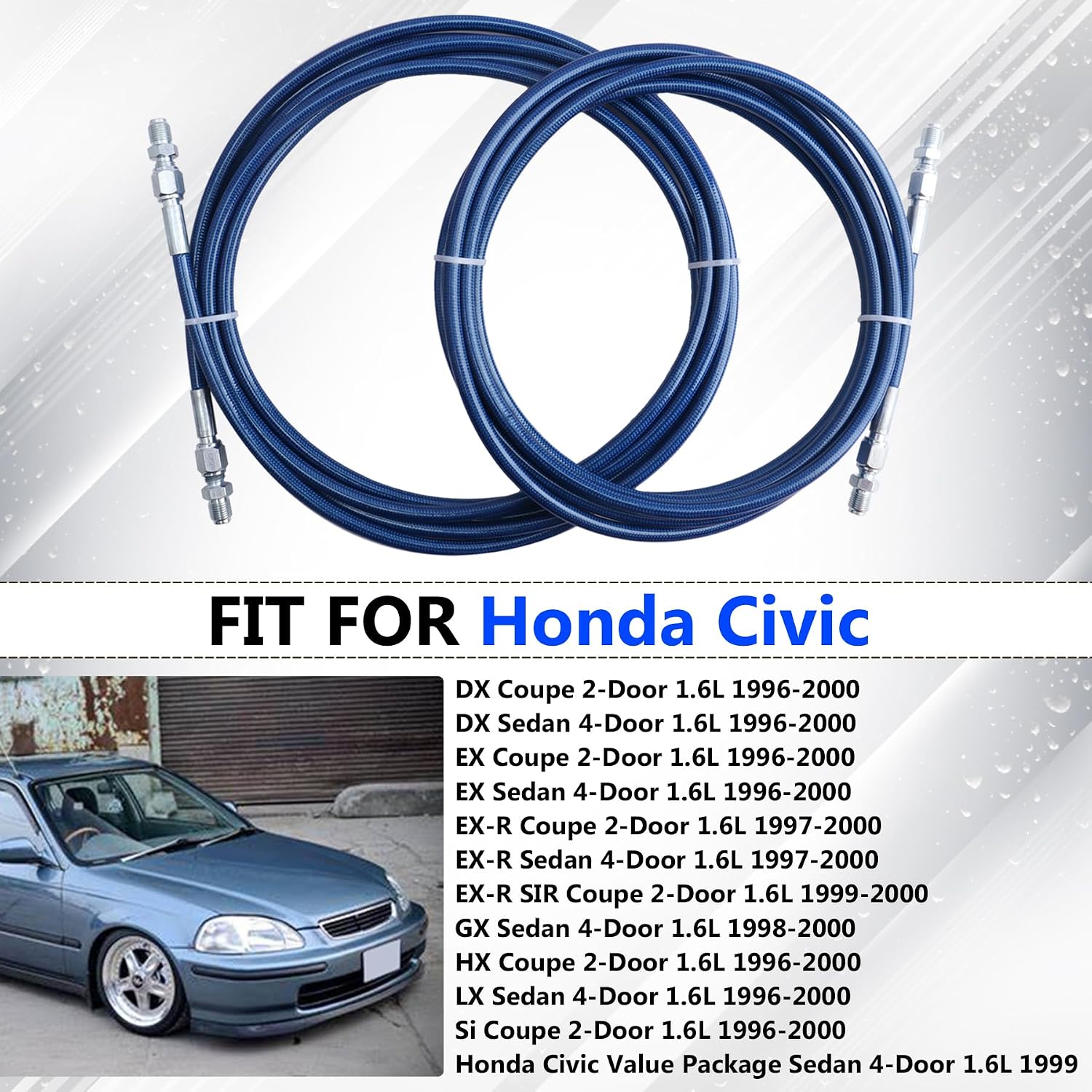 Stainless Rear Flexible Brake Lines Replacement Kit Fits for Honda Civic EK 1996-2000