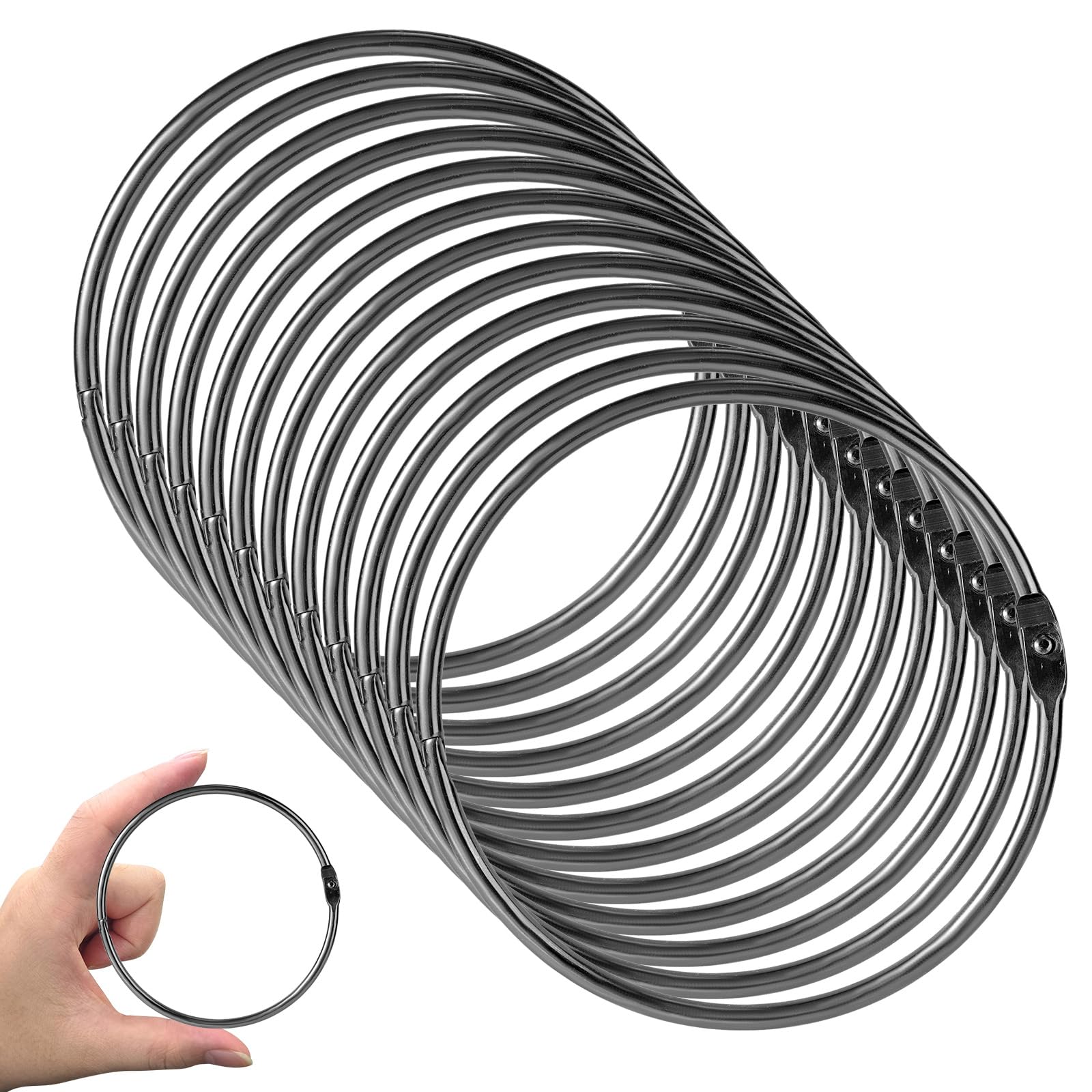 Photo 1 of 12pcs Loose Leaf Binder Rings, 4 Inch Large Metal Book Paper Clip Rings Keychain Keyrings Hoop for Index Cards Flash Cards Notebooks Photos Documents Files Home Office DIY Crafts Supplies, Black