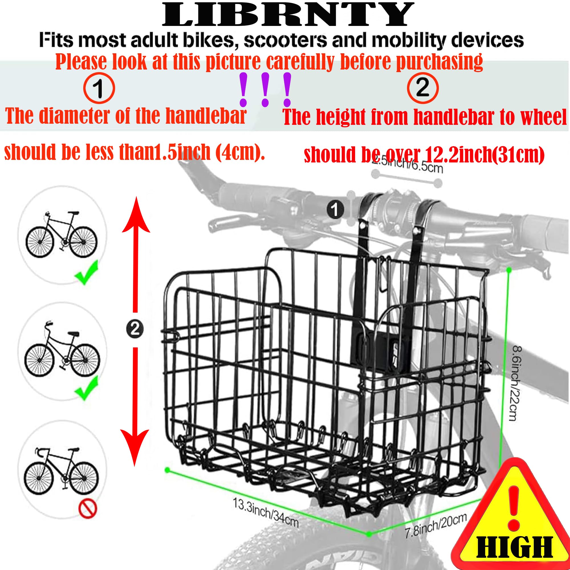 Cesta Delantera Bicicleta Malla Metálica, Bolsa Trasera Desmontable Multiusos para Bicicleta Plegable y Mountain Bike