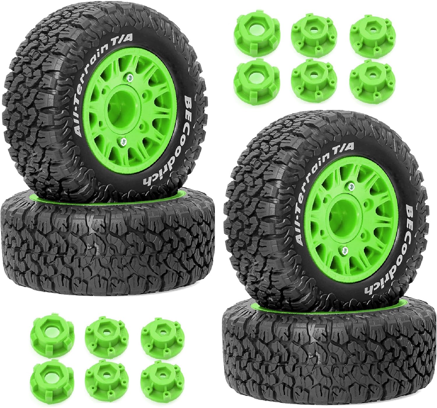 STMU 1/10 1/8 Truck Nylon Wheels and Tires OD 4.45"(4PCS) 12mm 14mm 17mm Hex RC Short Course Tires for 1:8 1:10 Off Road Truck Car Traxxas Slash 2WD 4×4 Rc4wd Arrma Senton Axial Losi Redcat (Black)